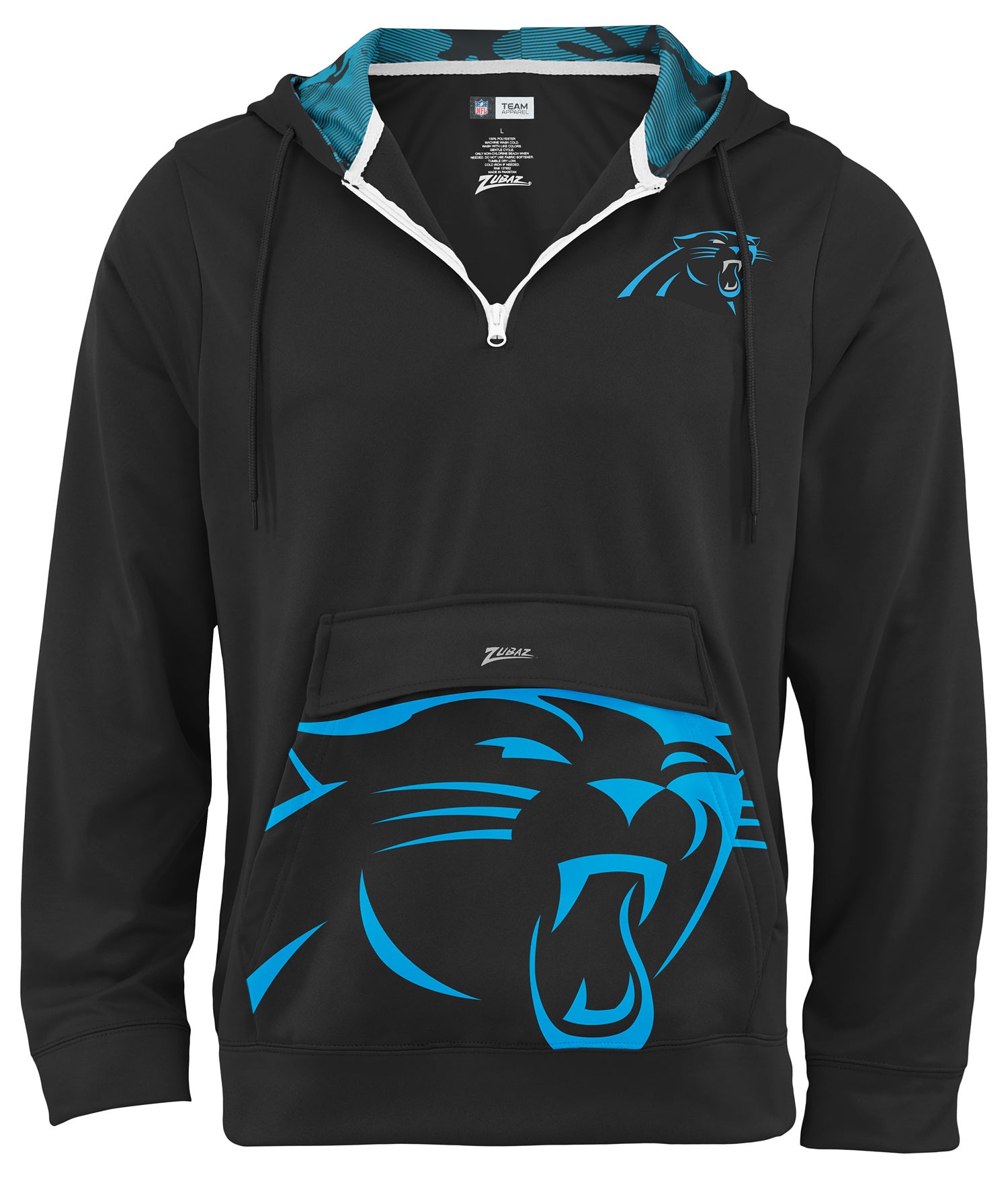 Zubaz NFL Men's 1/4 Zip Big Pocket Team Logo Hoodie Carolina Panthers