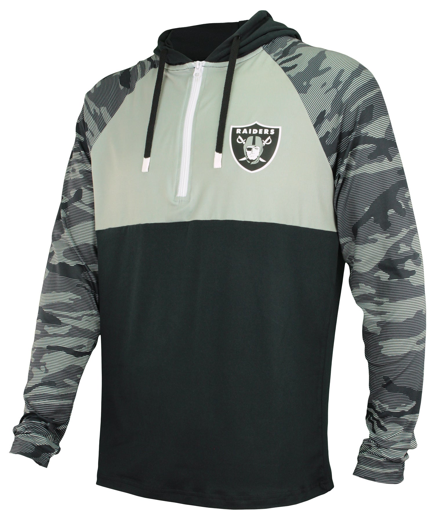 Zubaz NFL Men's Las Vegas Raiders Team Color Block 1/4 Zip Hoodie W/ Camo Lines