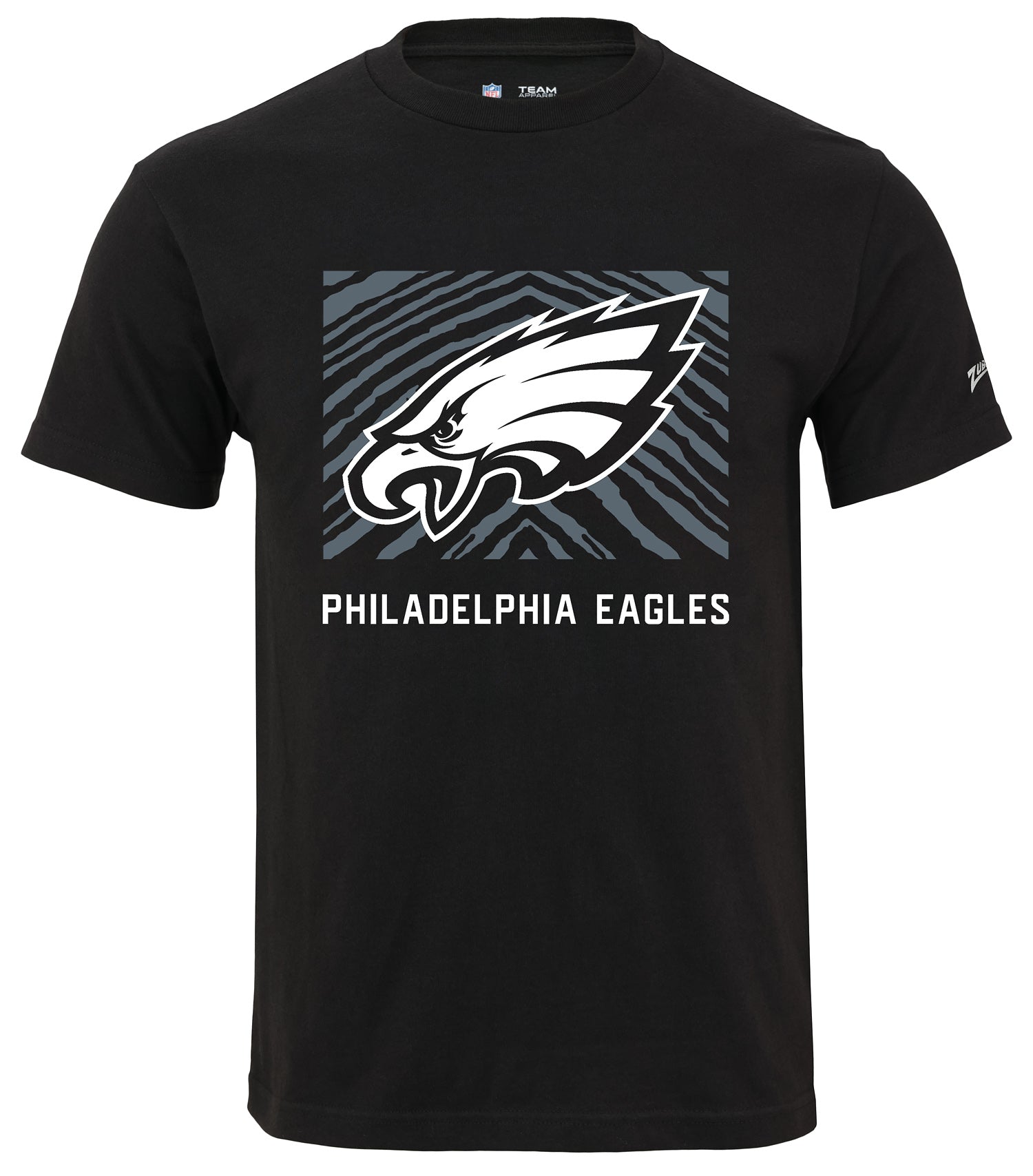 Zubaz NFL Unisex Cotton Heavyweight Short Sleeve T-shirt Black With Grey Tonal Tunnel Logo for Men and Women, Philadelphia Eagles