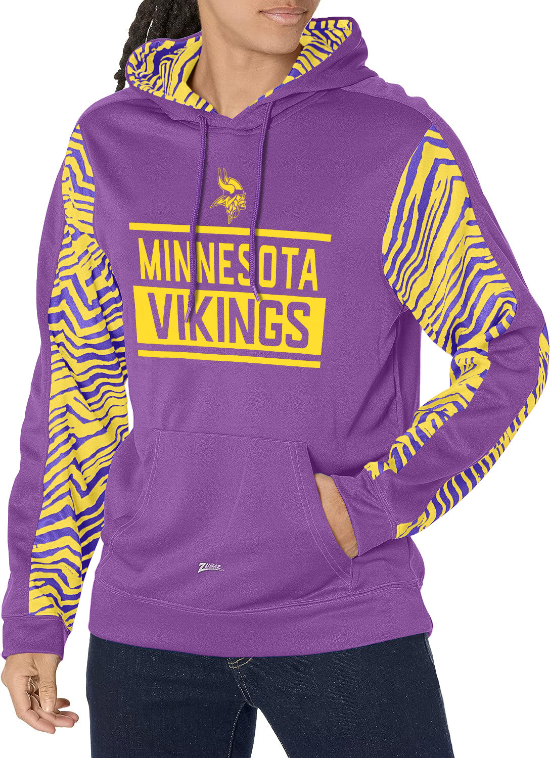 Zubaz NFL Men's Minnesota Vikings Team Color with Zebra Accents Pullover Hoodie