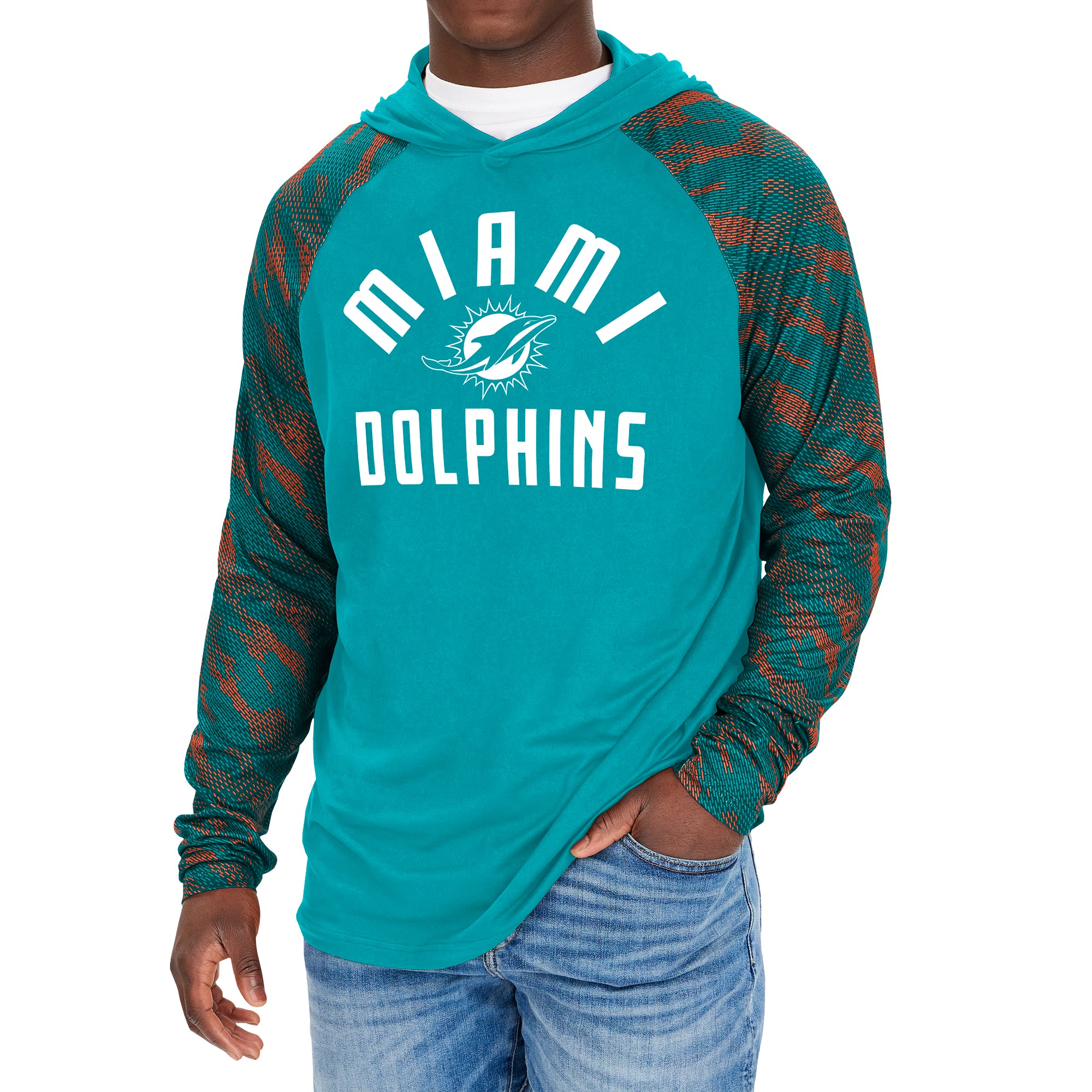 Zubaz NFL Men's Miami Dolphins Viper Print Pullover Hooded Sweatshirt