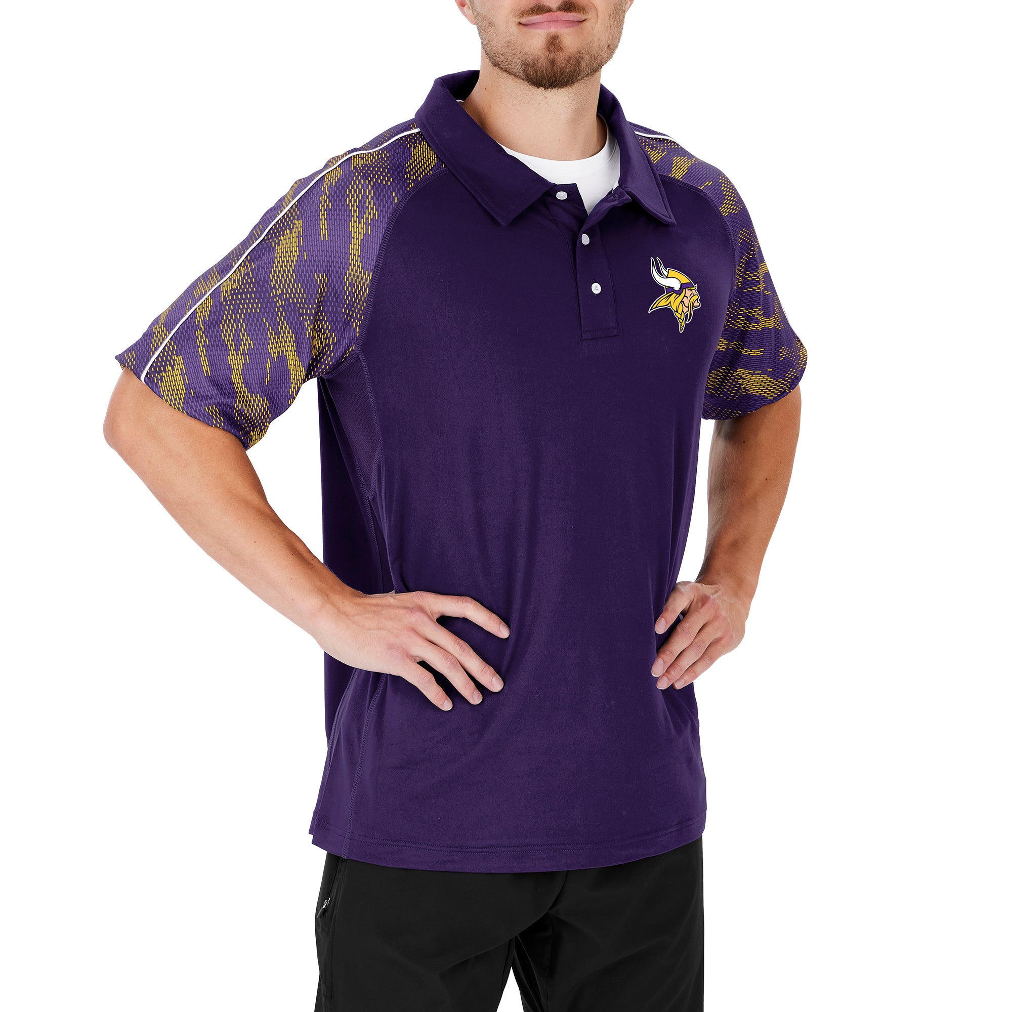 Zubaz NFL Men's Minnesota Vkings Elevated Field Polo W/ Viper Print Accent