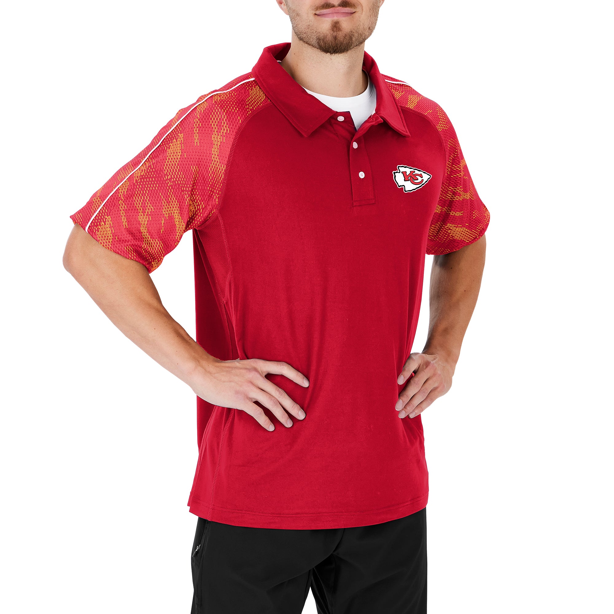 Zubaz NFL Men's Kansas City Chiefs Elevated Field Polo W/ Viper Print Accent