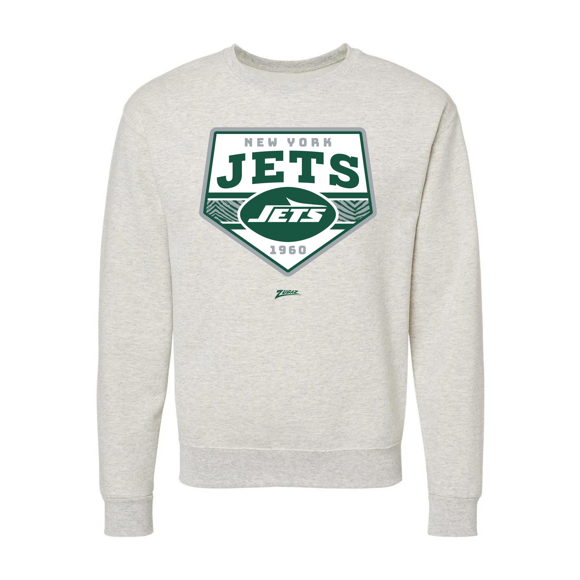 Zubaz NFL New York Jets Unisex Adult Men's & Women's Pullover Fleece Crew Neck Sweatshirt, Z2C Chip Shot, Oatmeal Heather