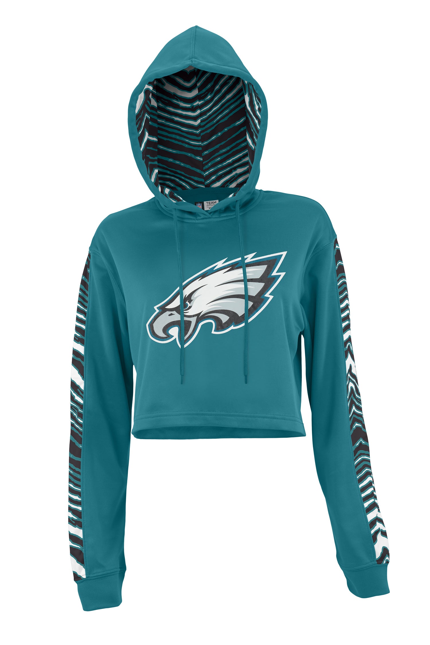 Zubaz NFL Women's Philadelphia Eagles Zebra Team Logo Crop Top Hoodie