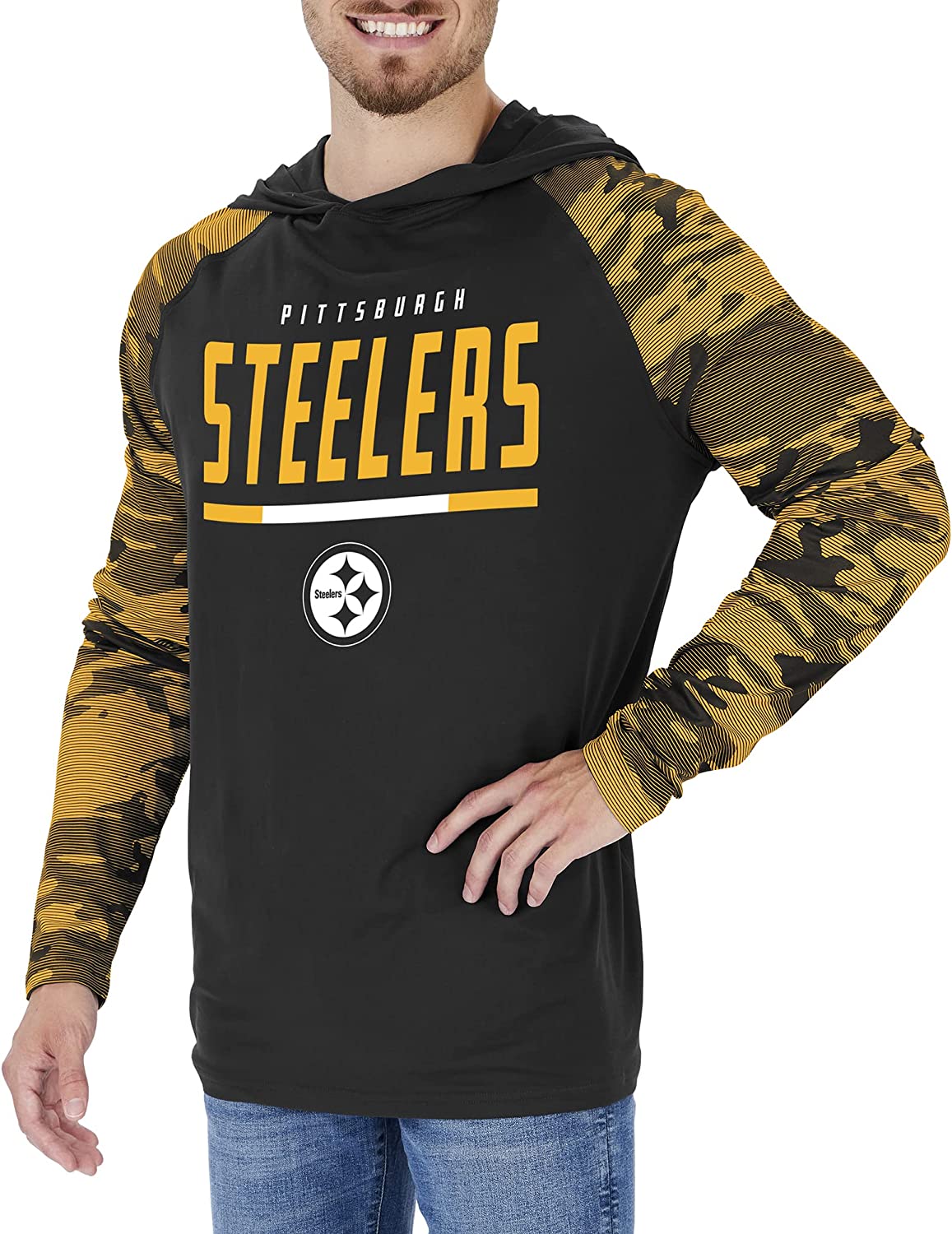 Zubaz Pittsburgh Steelers NFL Men's Lightweight Hoodie with Team Camo Sleeves