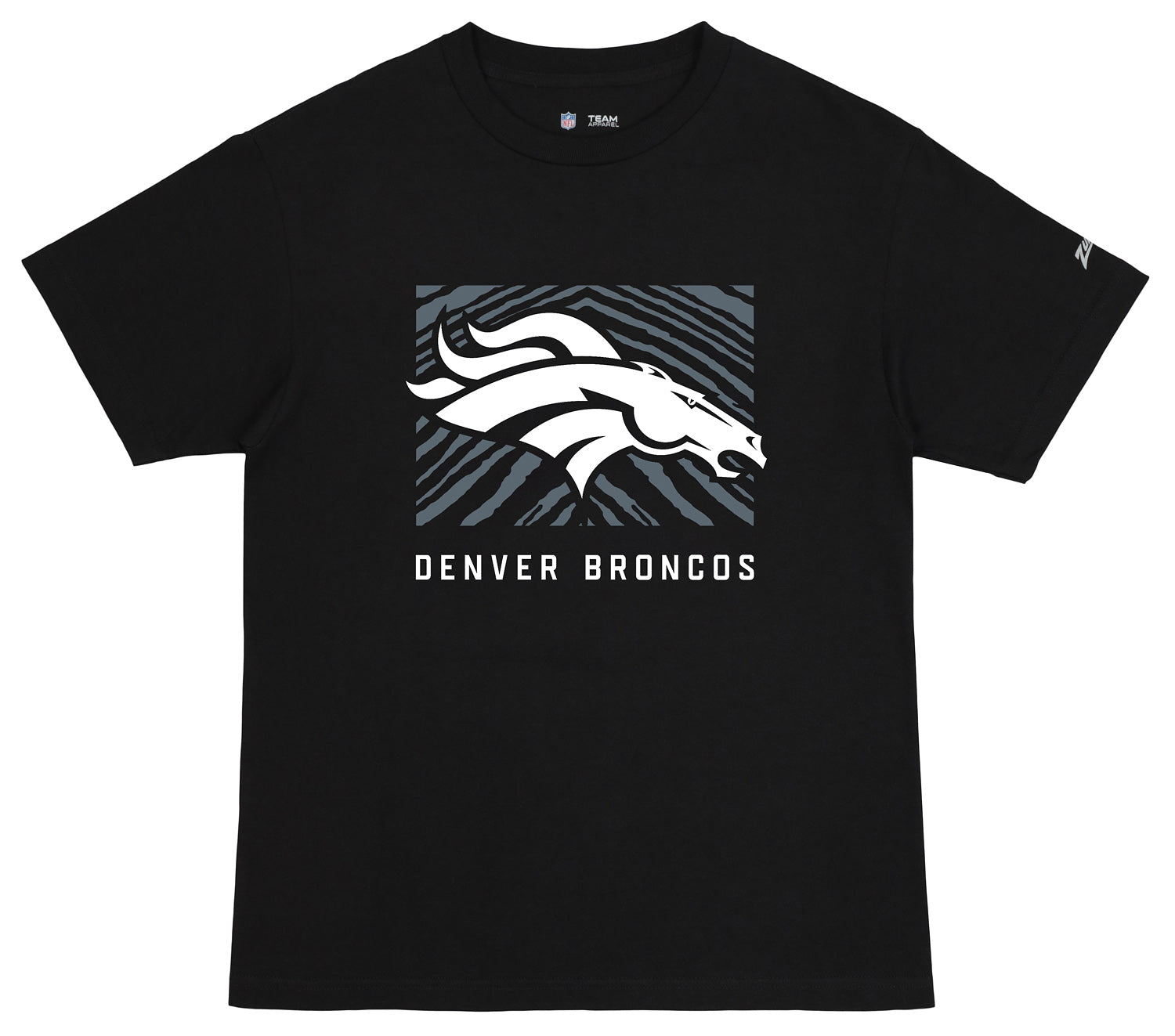 Zubaz NFL Unisex Cotton Heavyweight Short Sleeve T-shirt Black With Grey Tonal Tunnel Logo, Denver Broncos