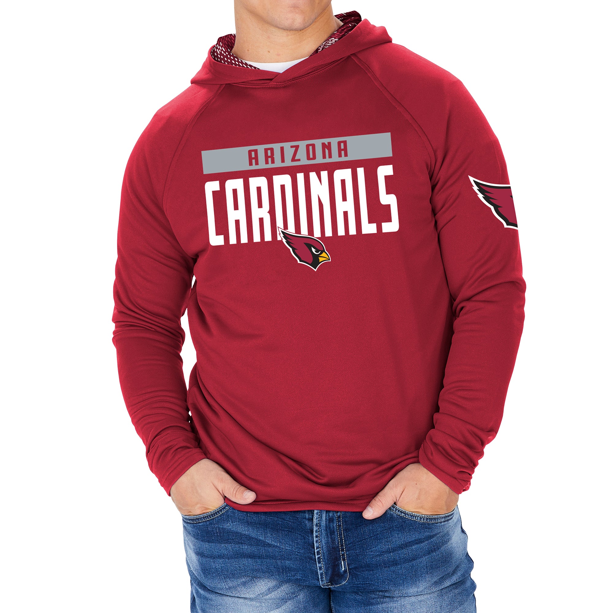 Zubaz Men's NFL ARIZONA CARDINALS SOLID MAROON LW HOOD W/ MAROON/WHITE VIPER PRINT HOOD LINER Small