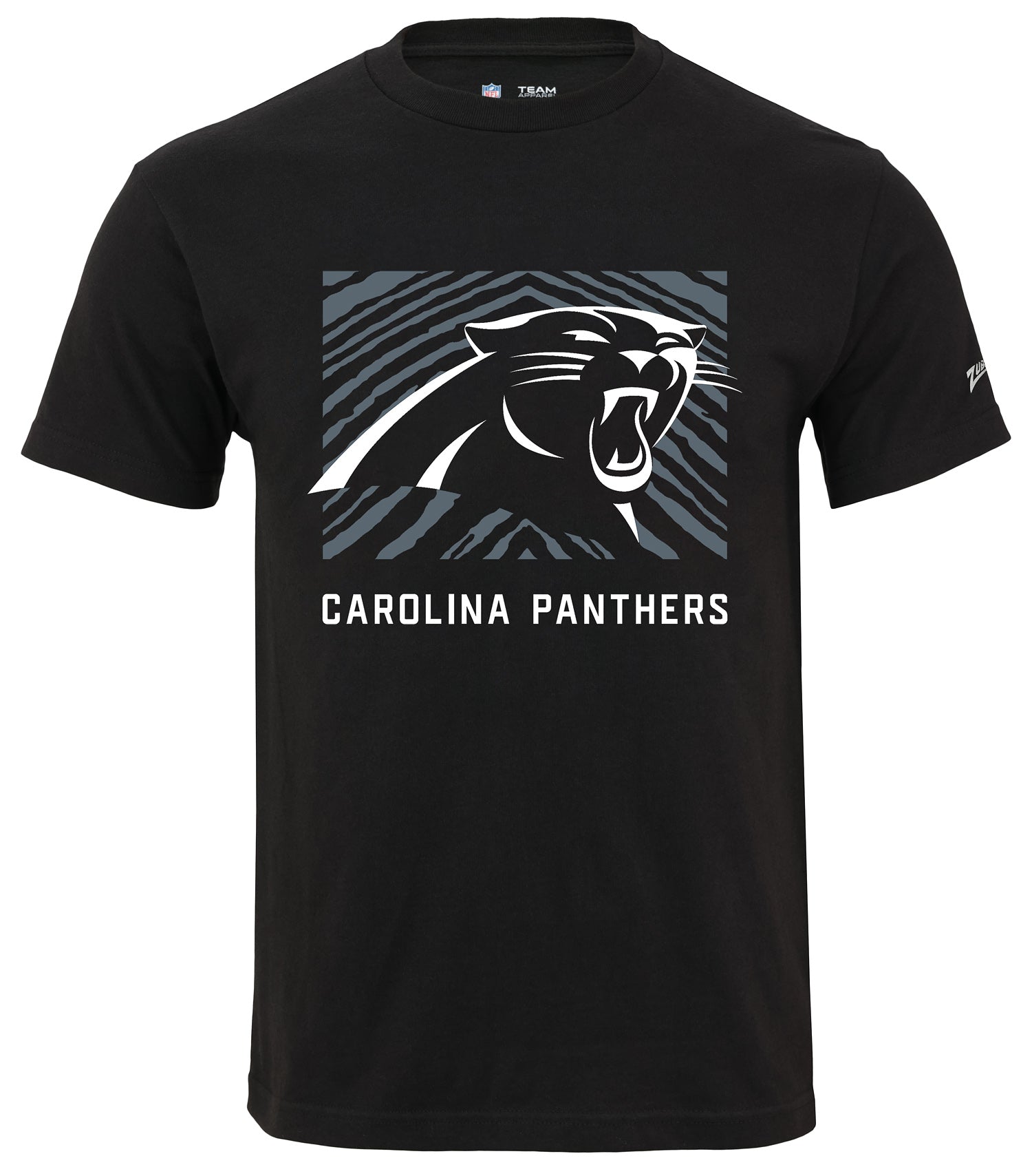 Zubaz NFL Unisex Cotton Heavyweight Short Sleeve T-shirt Black With Grey Tonal Tunnel Logo, Carolina Panthers