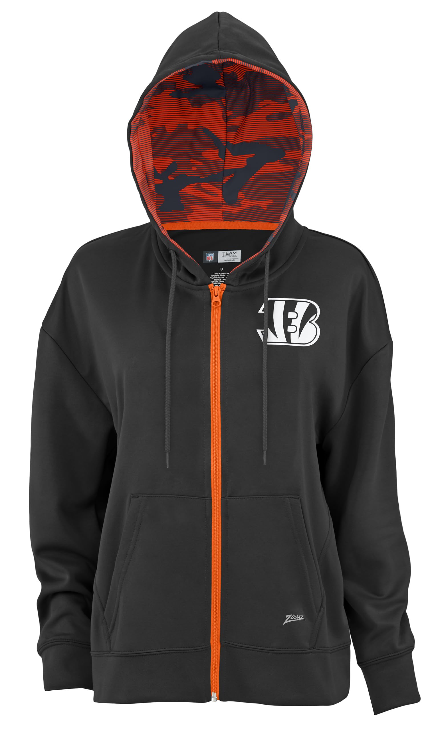 Zubaz NFL Women's Standard Full Zip Hoodie Cincinnati Bengals