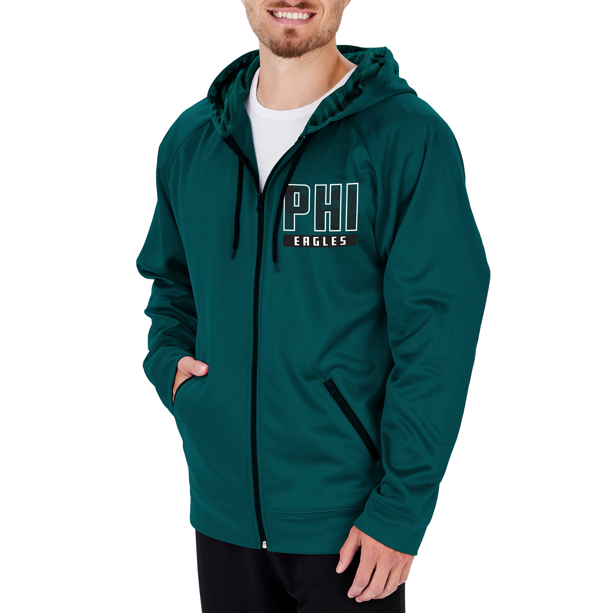 Zubaz NFL Men s Philadelphia Eagles Full Zip Hoodie with Team Color Camo Lines