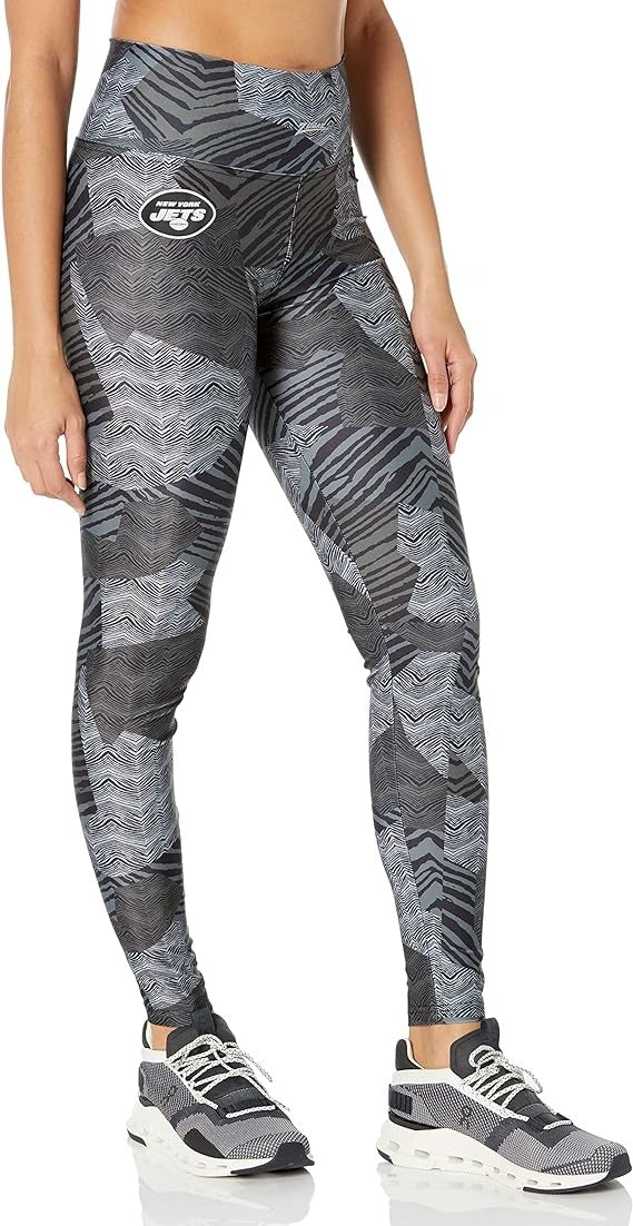 Zubaz Women's New York Jets Tonal Black Patchwork Zebra Legging