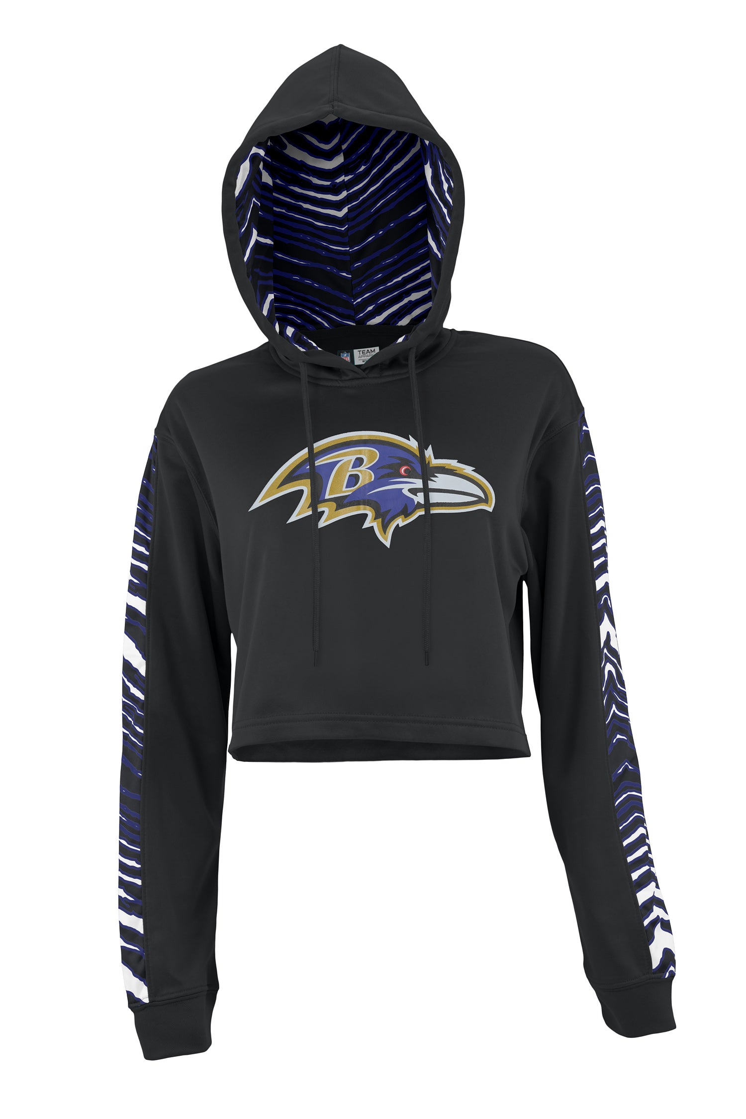 Zubaz NFL Women's Baltimore Ravens Zebra Team Logo Crop Top Hoodie