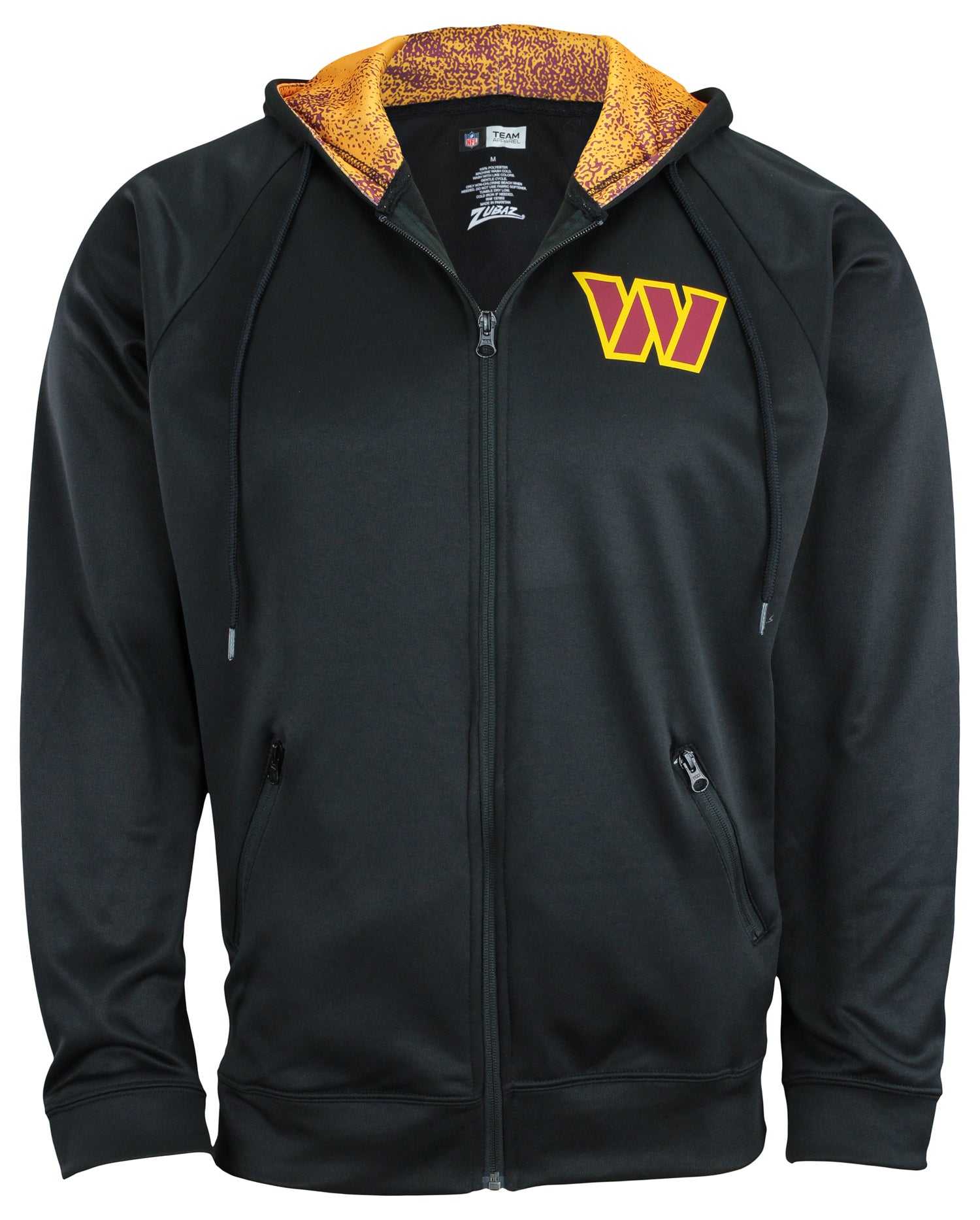 Zubaz Washington Commanders NFL Men's Full Zip Fleece Hoodie Jacket, Black