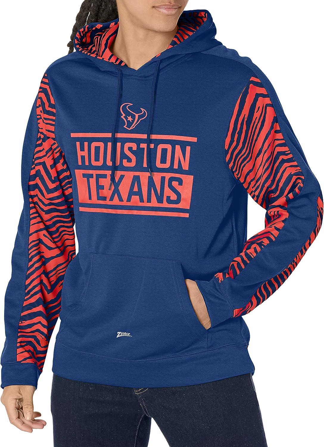 Zubaz NFL HOUSTON TEXANS TEAM COLOR HOOD W/ 2-COLOR ZEBRA ACCENTS Medium