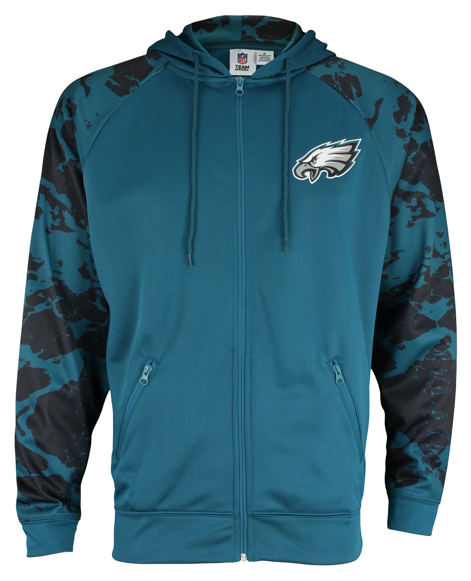 Zubaz NFL Men's Philadelphia Eagles Performance Full Zip Hoodie with Lava Sleeves