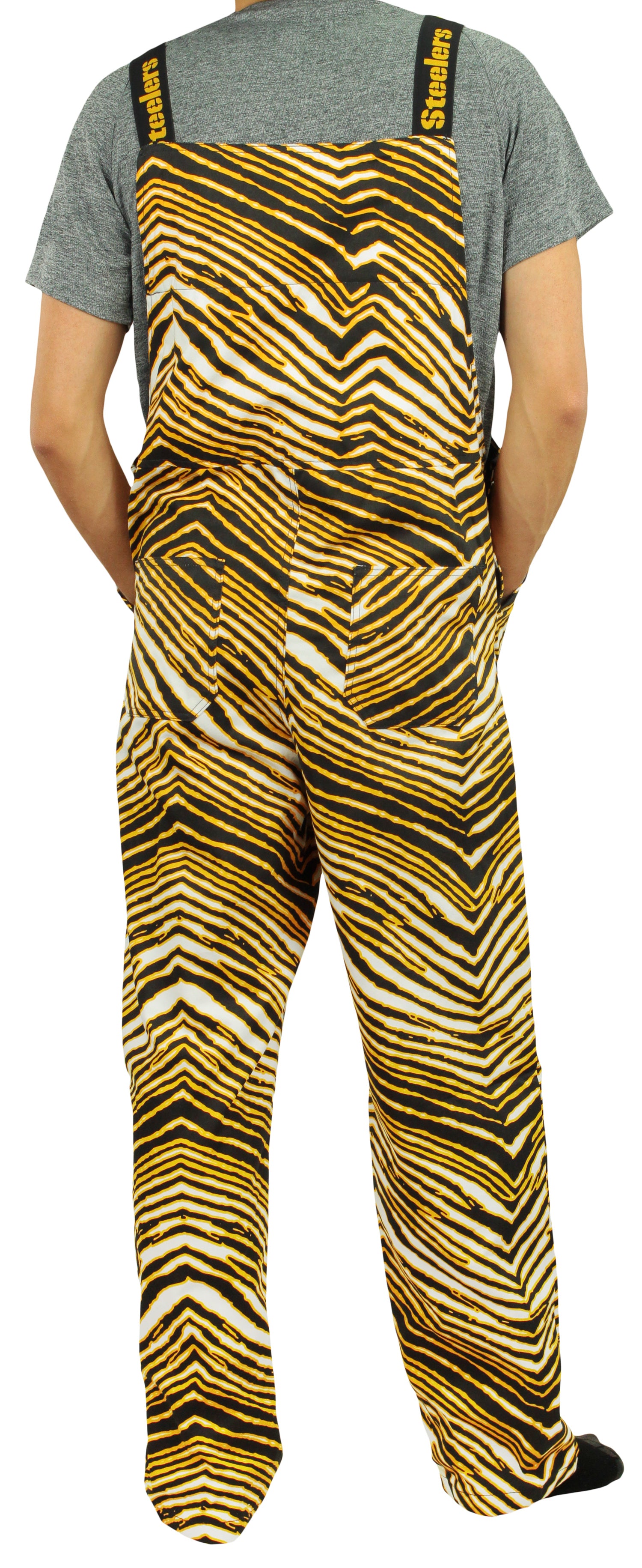 Zubaz NFL Unisex Zebra Lined Bib Overalls for Adult Men and Women, Pittsburgh Steelers