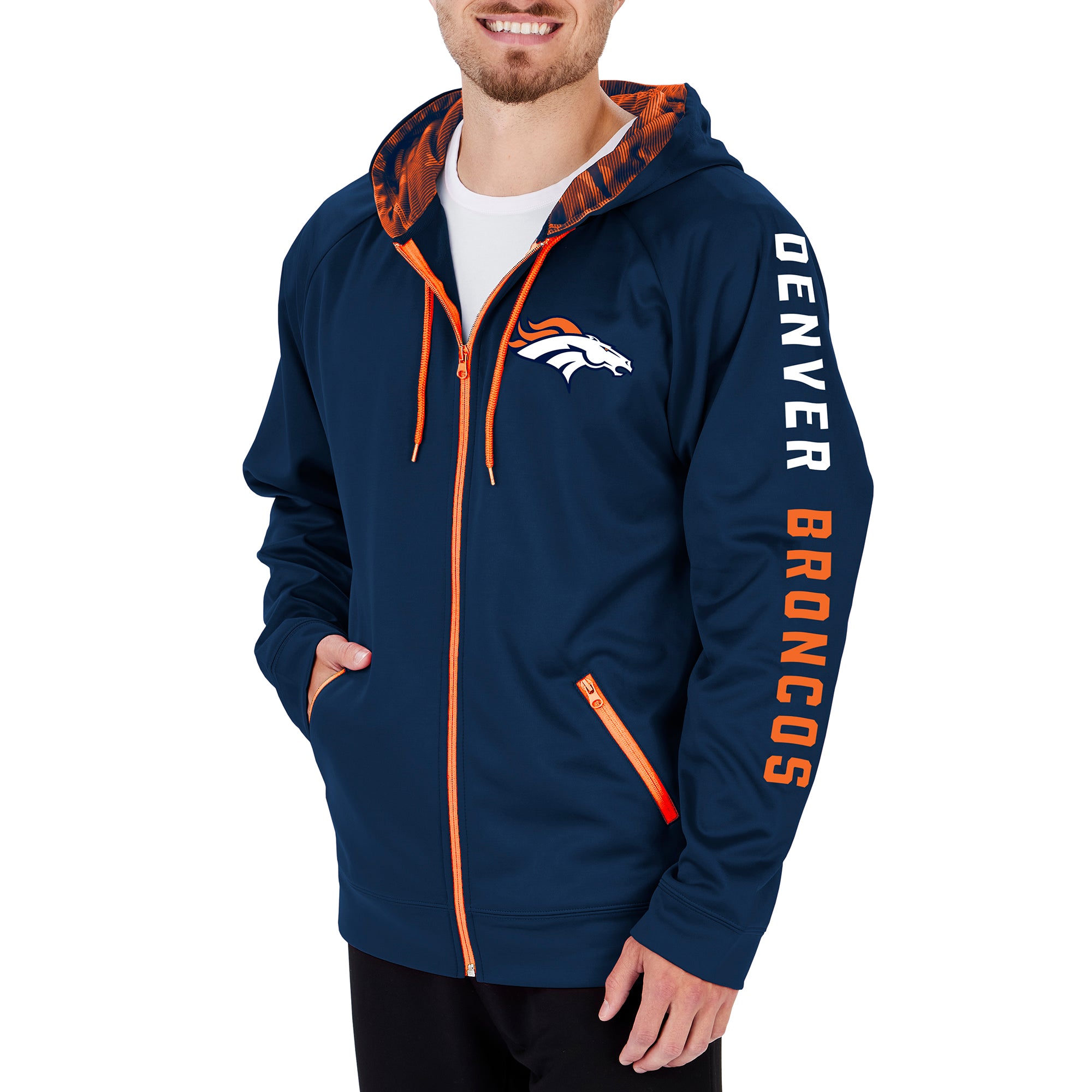 Zubaz Men's NFL Denver Broncos Color Full Zip Hoodie with Camo Lines Details