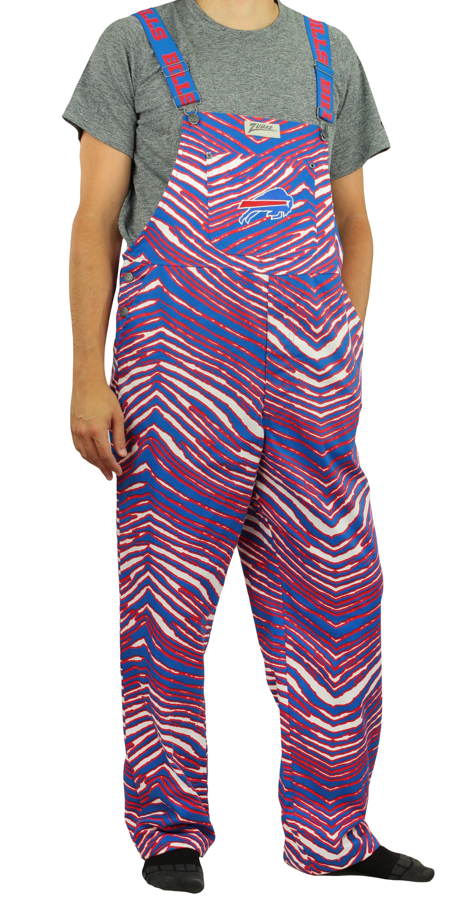 Zubaz NFL Unisex Zebra Lined Bib Overalls for Adult Men and Women, Buf
