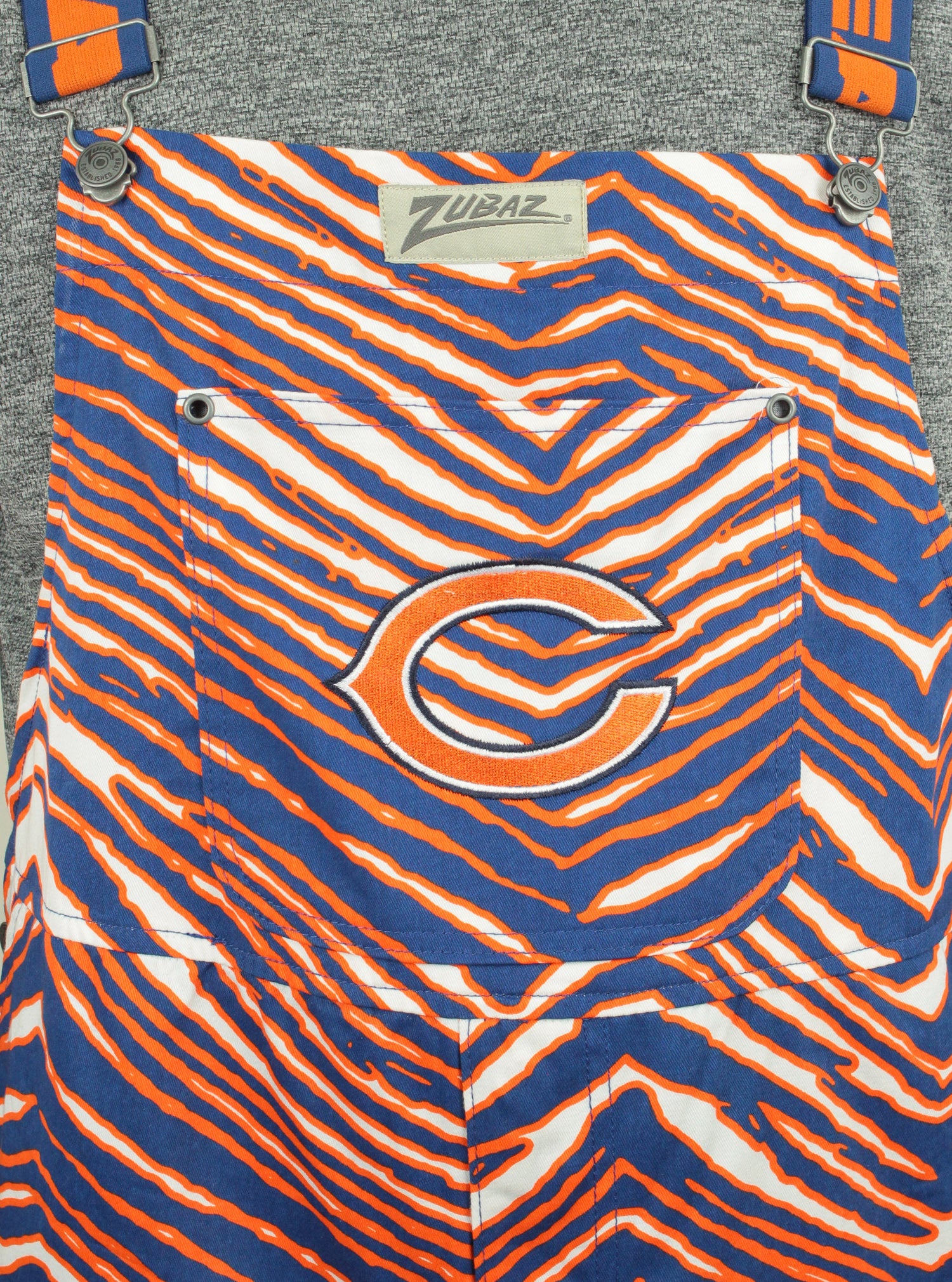 Zubaz NFL Unisex Zebra Lined Bib Overalls for Adult Men and Women, Chi