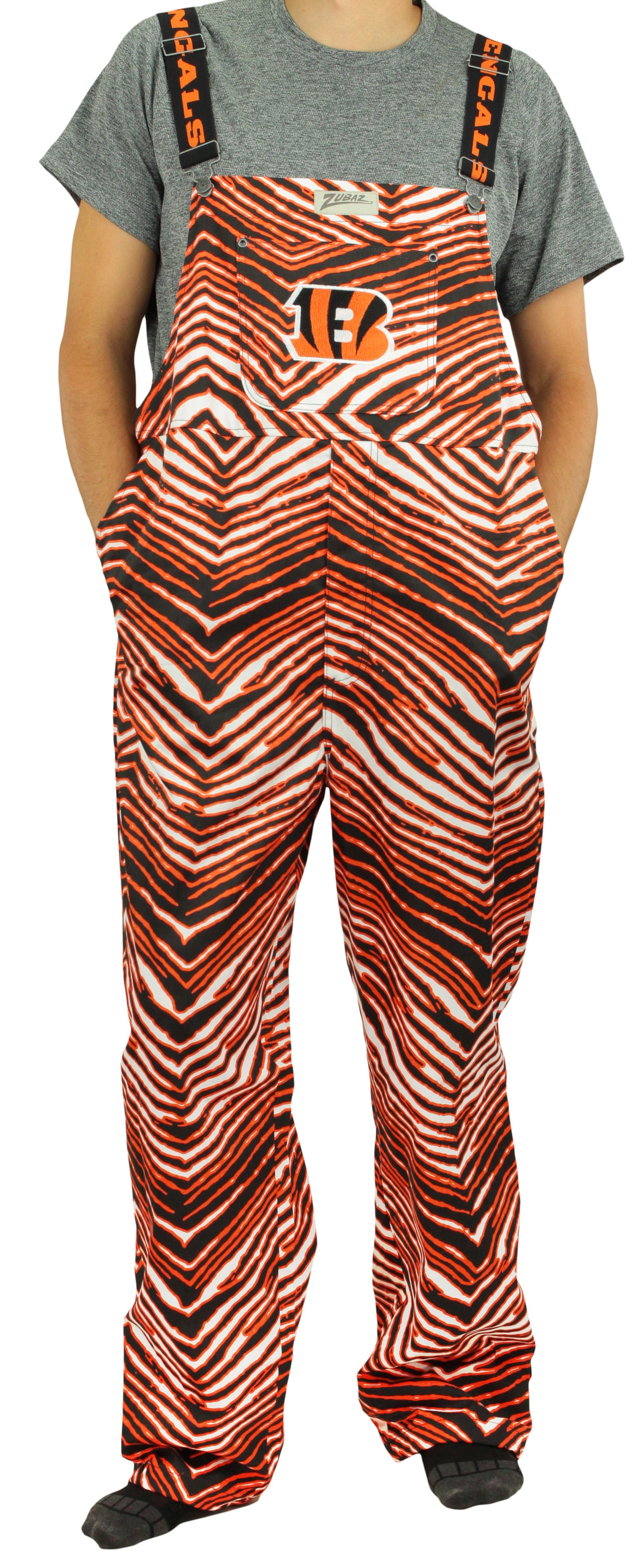 Zubaz NFL Unisex Zebra Lined Bib Overalls for Adult Men and Women, Cincinnati Bengals