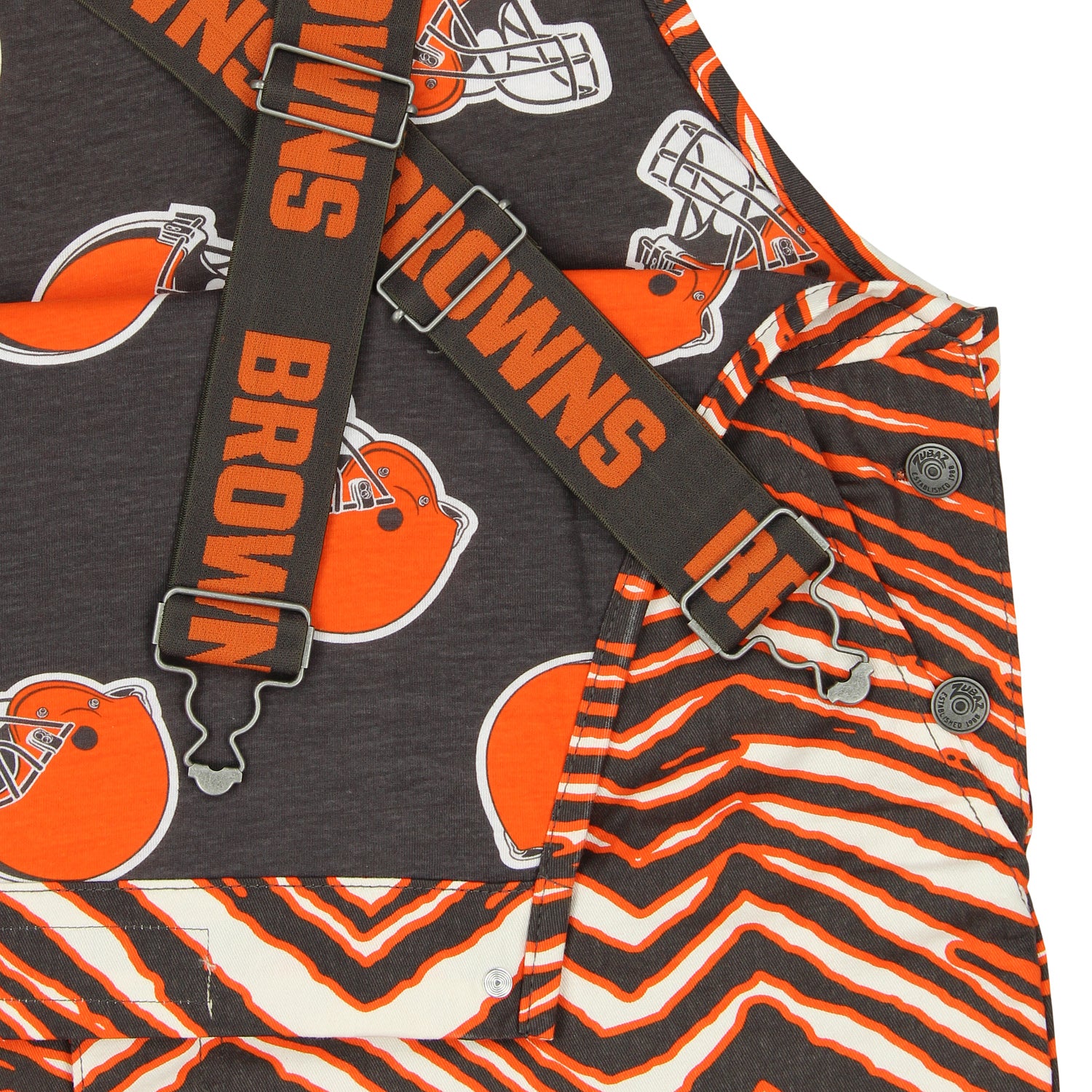 Zubaz NFL Unisex Zebra Lined Bib Overalls for Adult Men and Women, Cleveland Browns