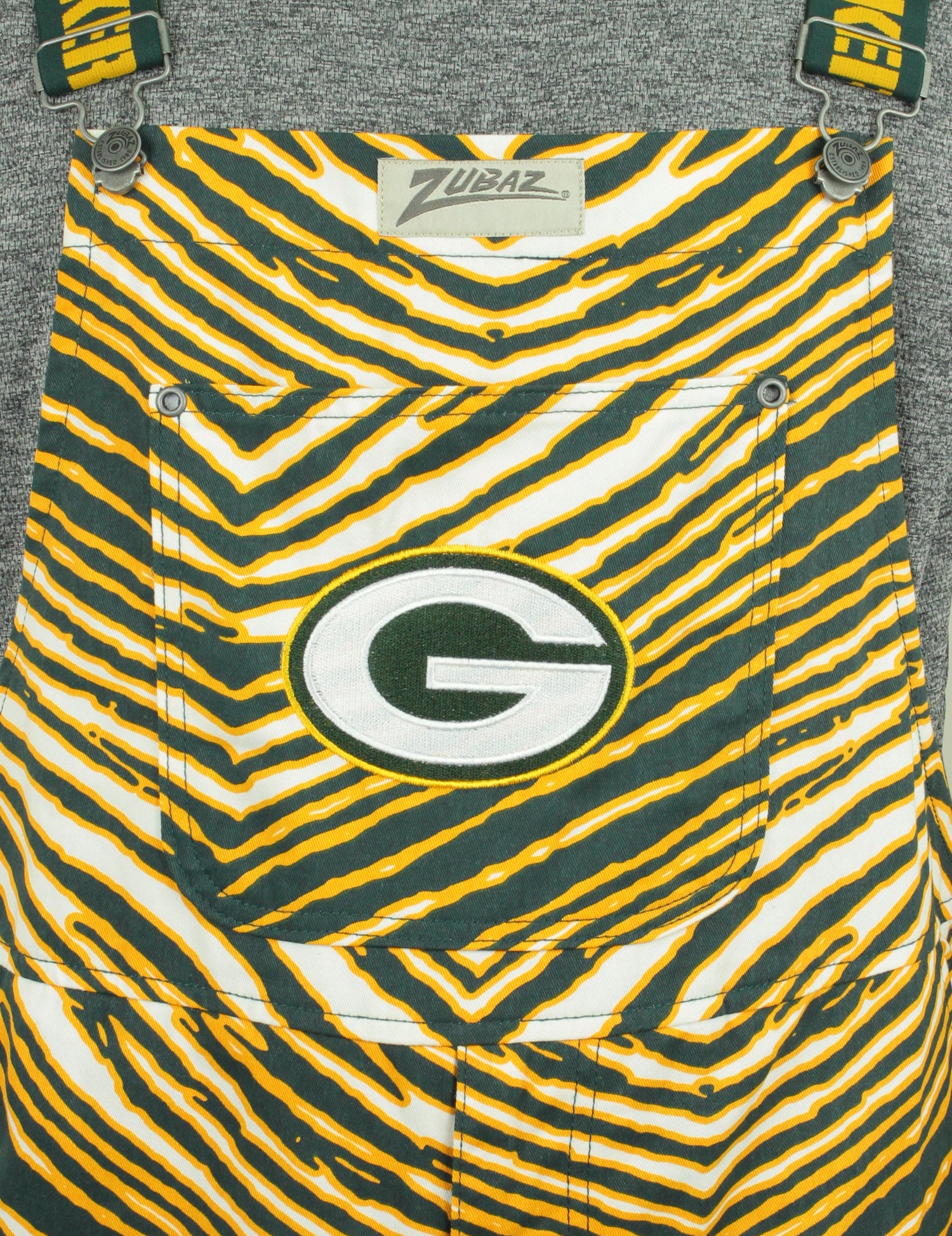 Zubaz NFL Unisex Zebra Lined Bib Overalls for Adult Men and Women, Gre