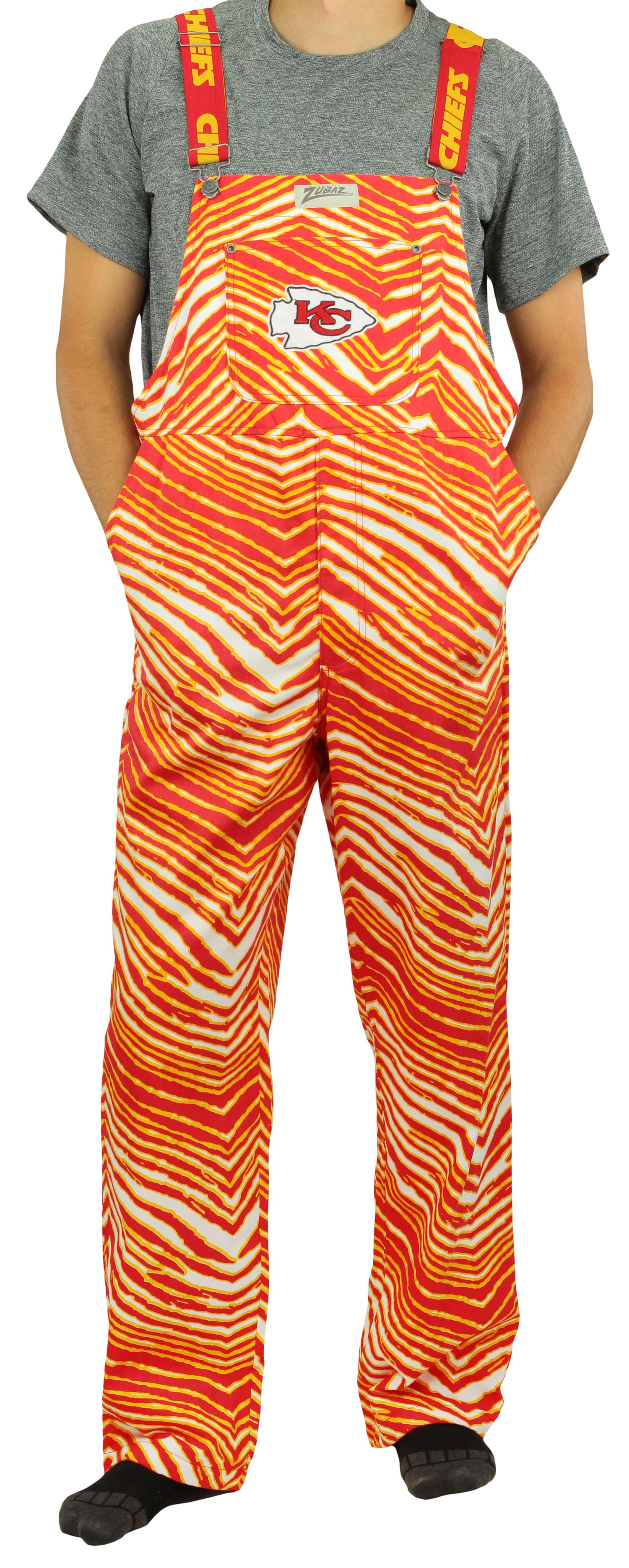 Zubaz NFL Unisex Zebra Lined Bib Overalls for Adult Men and Women, Kansas City Chiefs