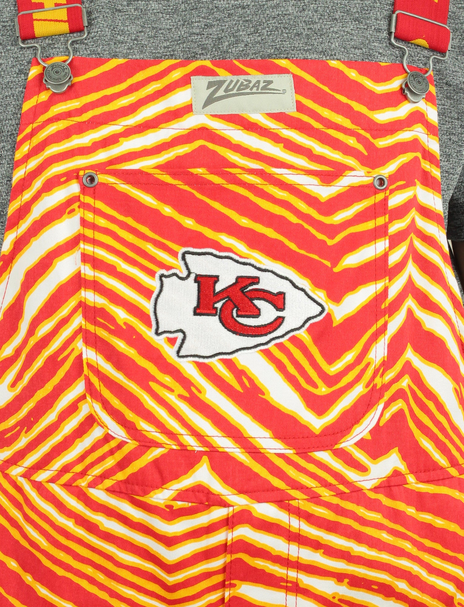 Zubaz NFL Unisex Zebra Lined Bib Overalls for Adult Men and Women, Kan