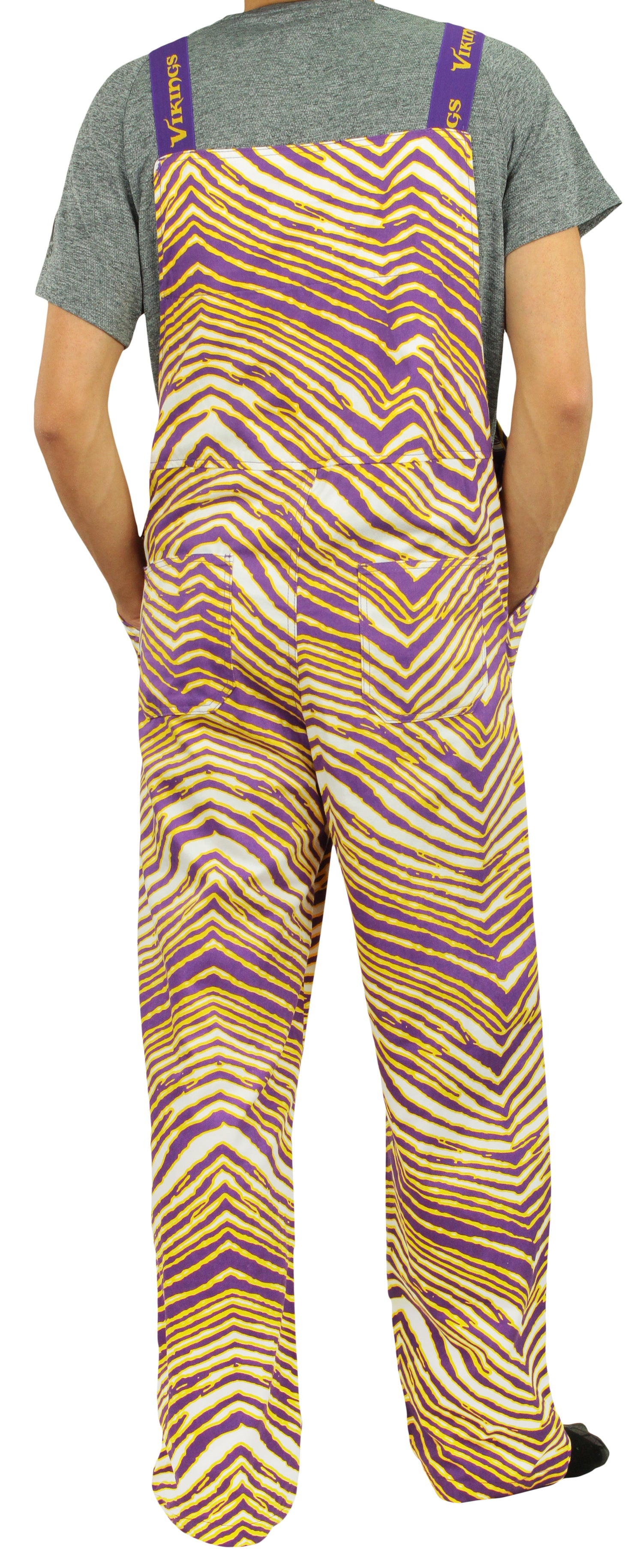 Zubaz NFL Unisex Zebra Lined Bib Overalls for Adult Men and Women, Minnesota Vikings