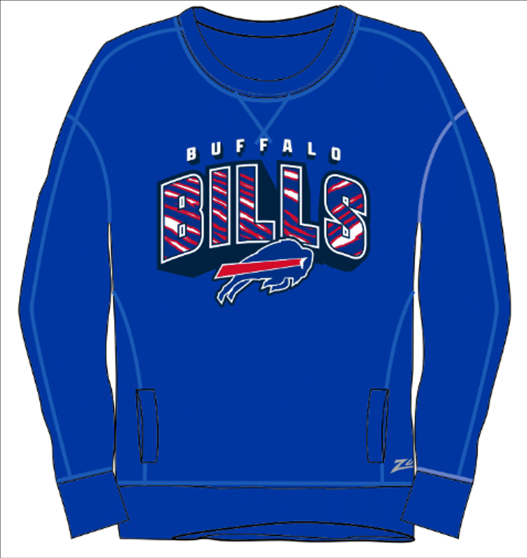 Zubaz NFL Women's Buffalo Bills Team Name & Logo Crewneck Sweatshirt w/ Pockets