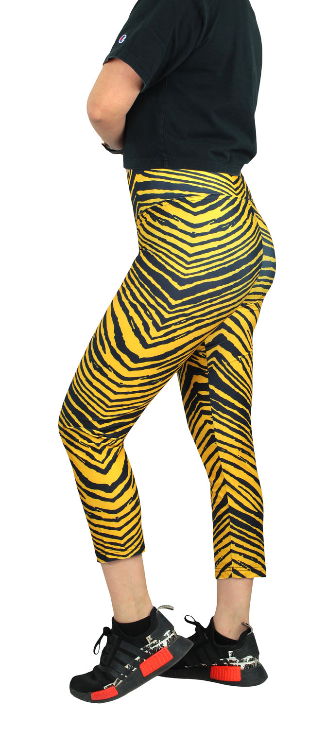 Zubaz NFL Women's Pittsburgh Steelers 2 Color Zebra Print Capri Legging