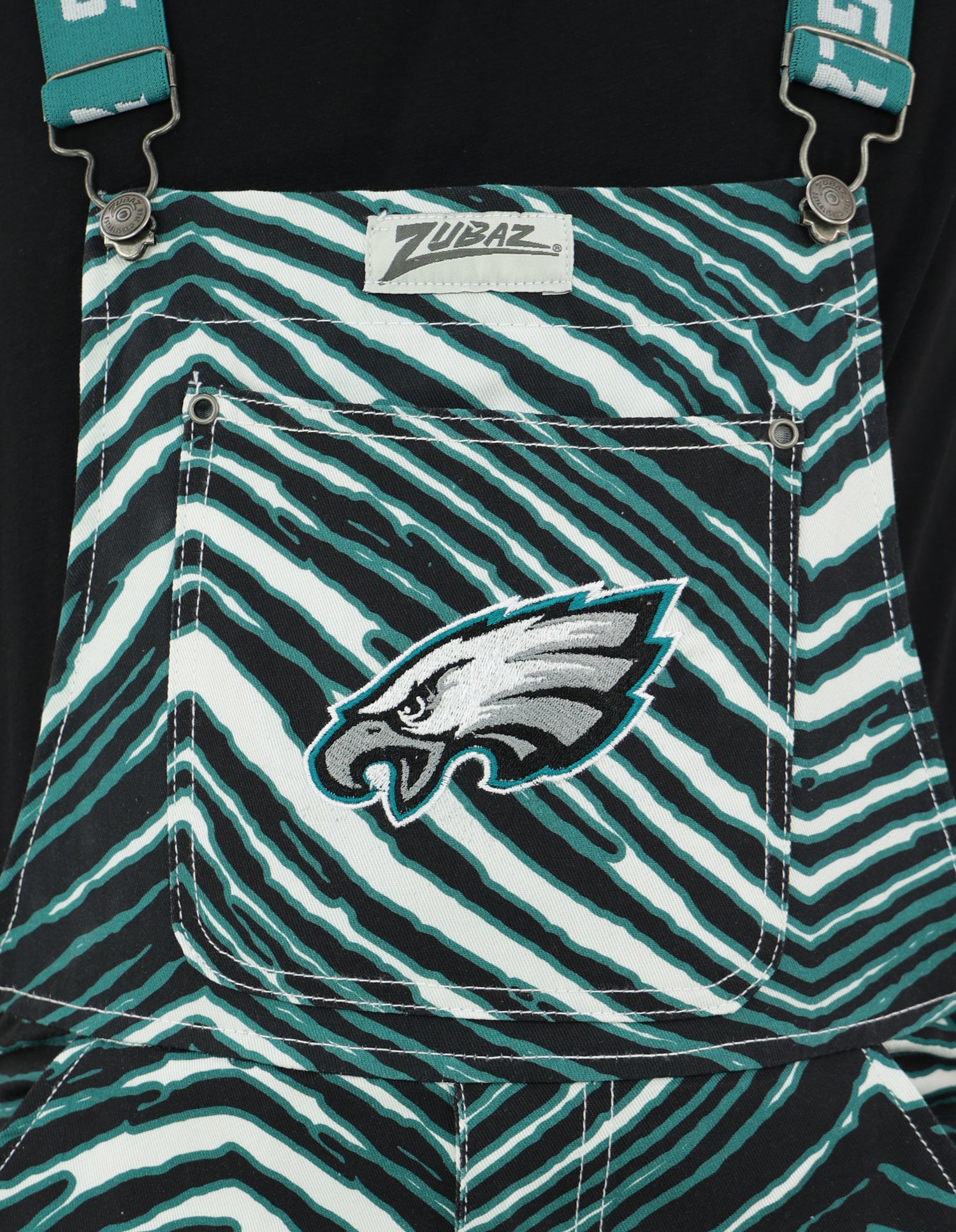 Zubaz NFL Unisex Zebra Lined Bib Overalls for Adult Men and Women, Philadelphia Eagles