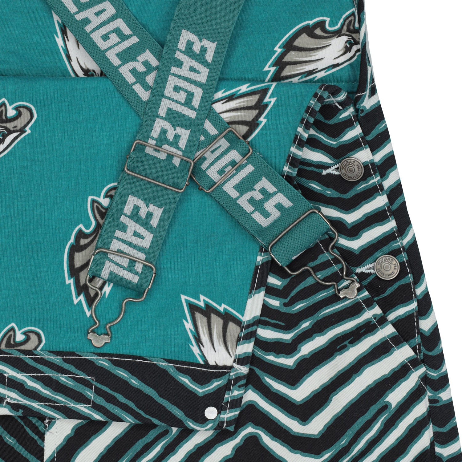 Zubaz NFL Unisex Zebra Lined Bib Overalls for Adult Men and Women, Phi