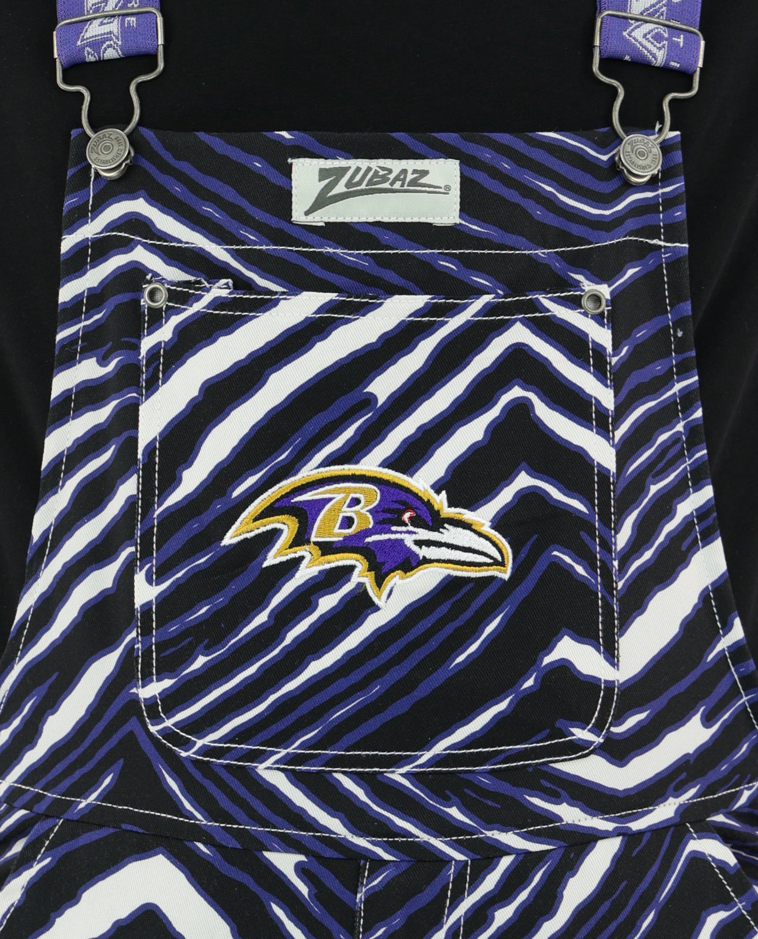 Zubaz NFL Unisex Zebra Lined Bib Overalls for Adult Men and Women, Baltimore Ravens