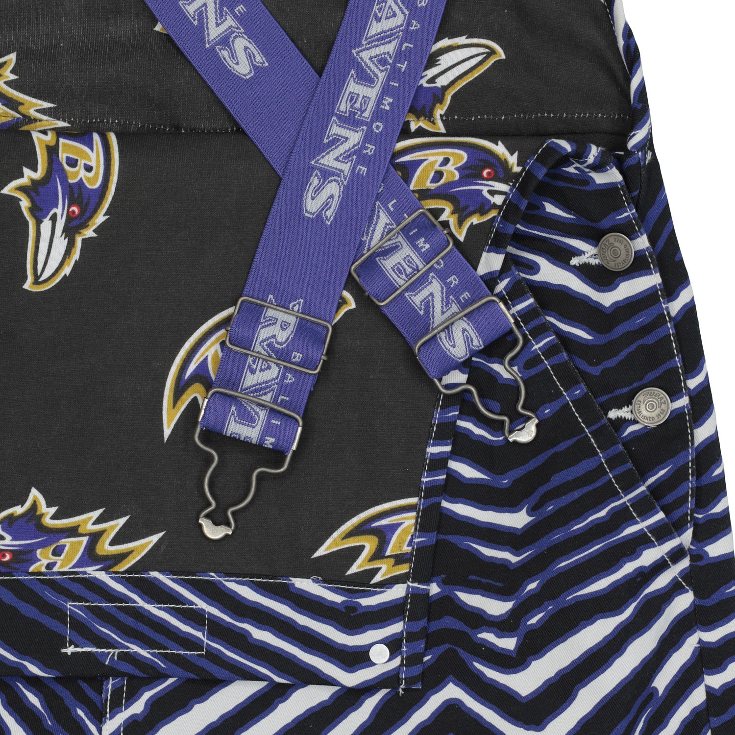 Zubaz NFL Unisex Zebra Lined Bib Overalls for Adult Men and Women, Bal