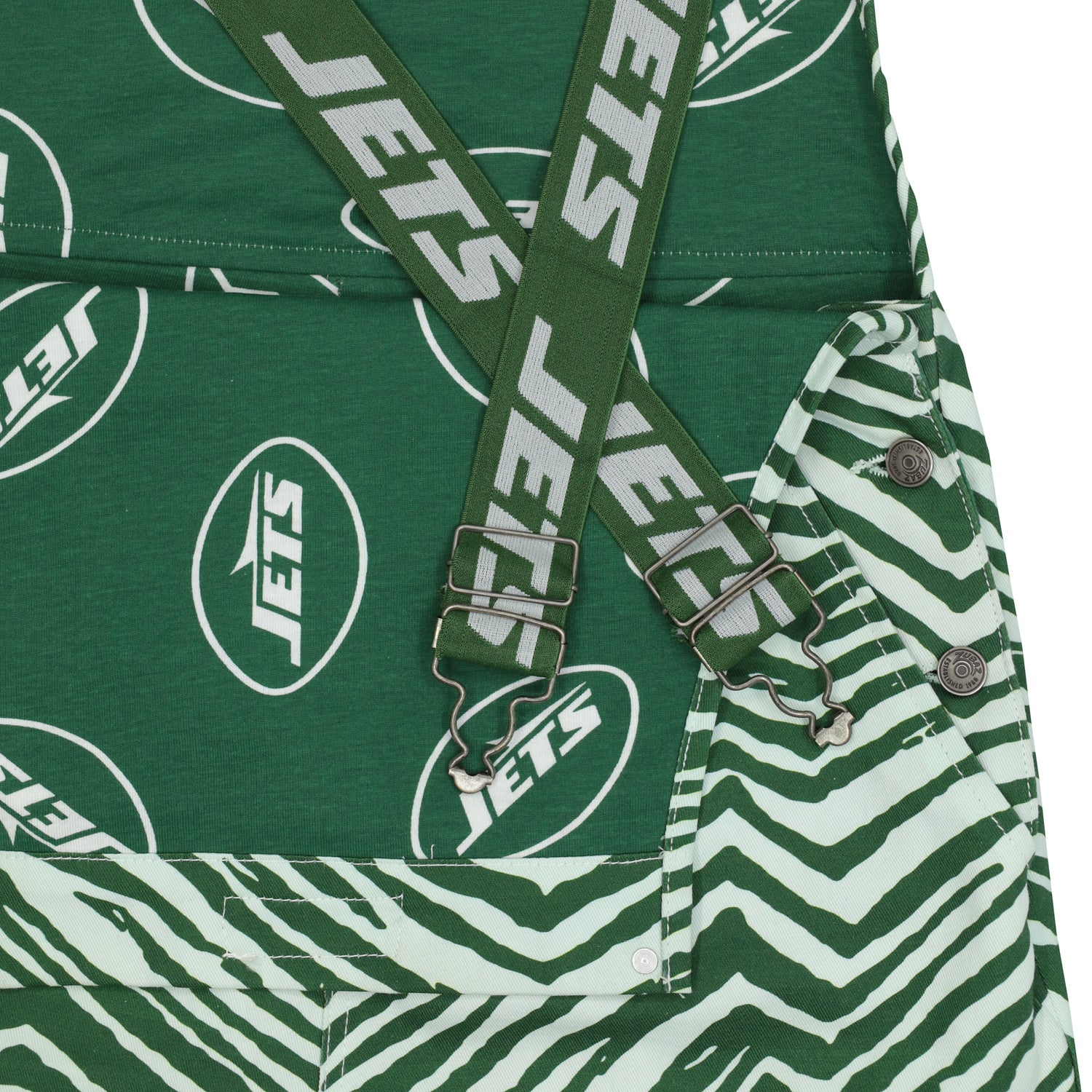 Zubaz NFL Unisex Zebra Lined Bib Overalls for Adult Men and Women, New York Jets