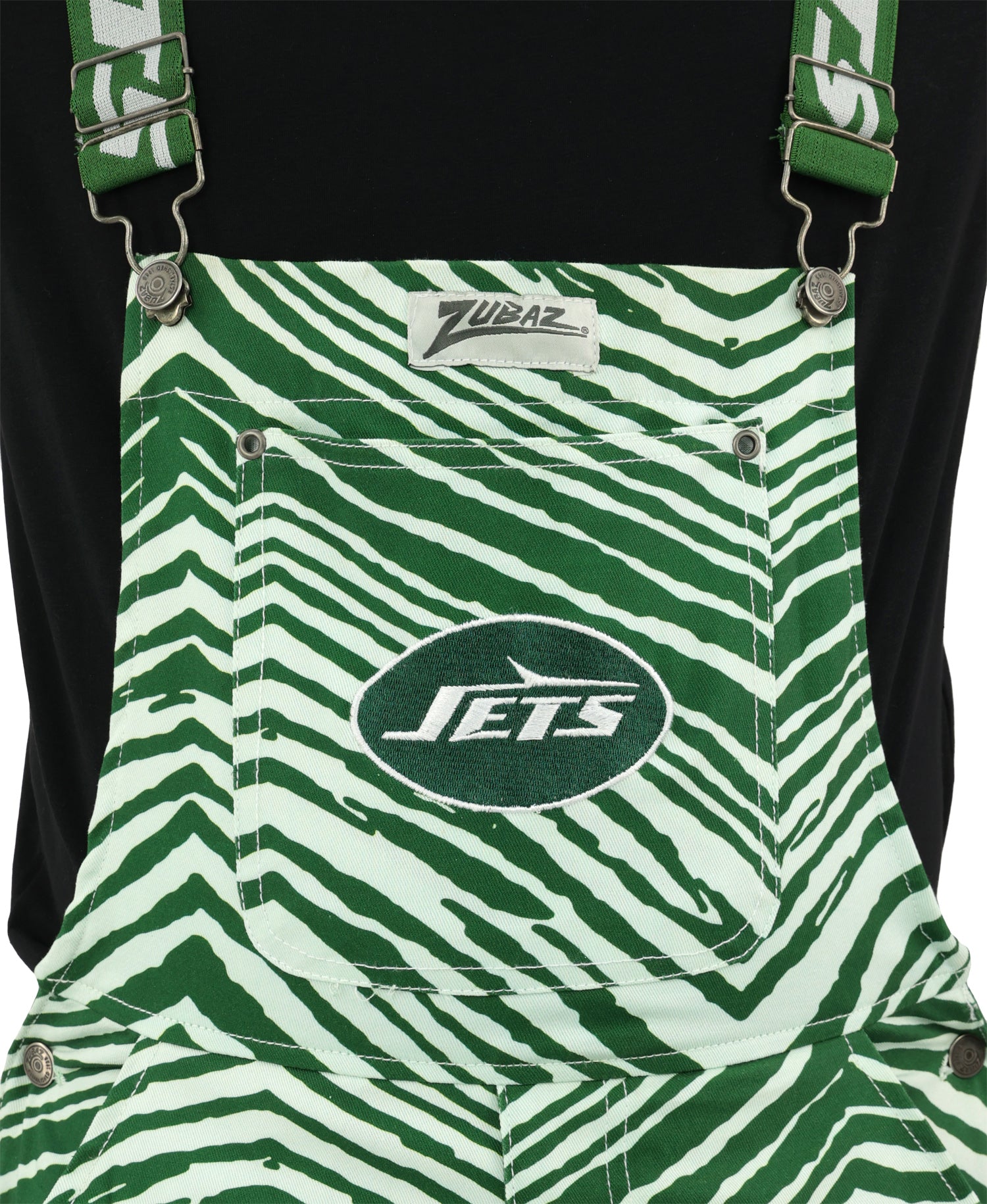 Zubaz NFL Unisex Zebra Lined Bib Overalls for Adult Men and Women, New York Jets