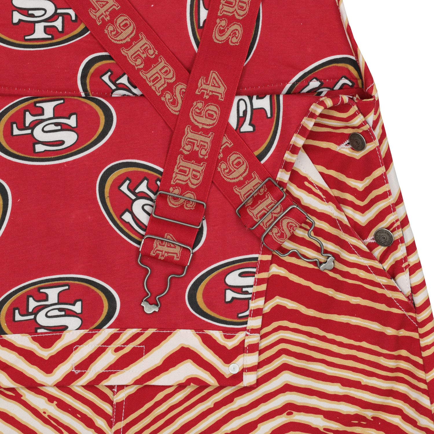 Zubaz NFL Unisex Zebra Lined Bib Overalls for Adult Men and Women, San Francisco 49ers