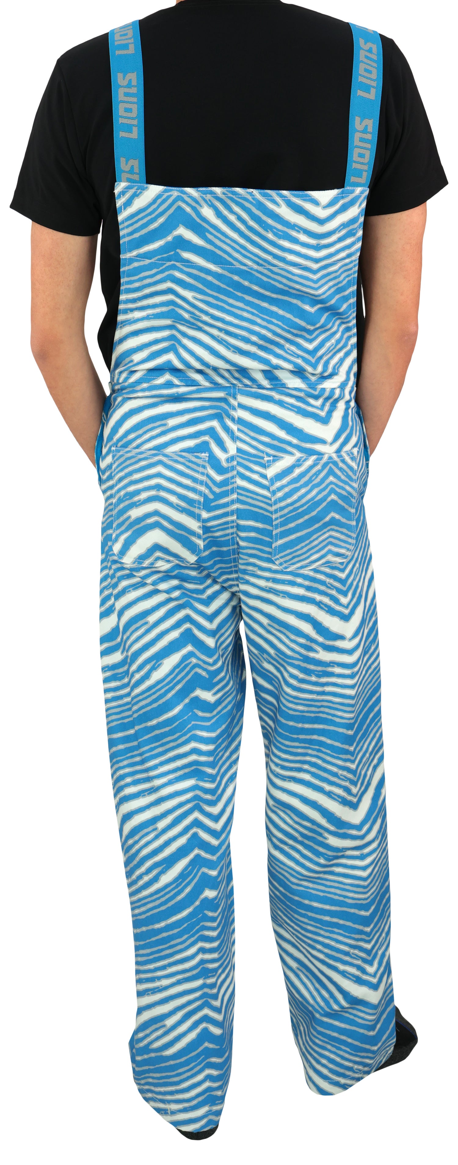 Zubaz NFL Unisex Zebra Lined Bib Overalls for Adult Men and Women, Det