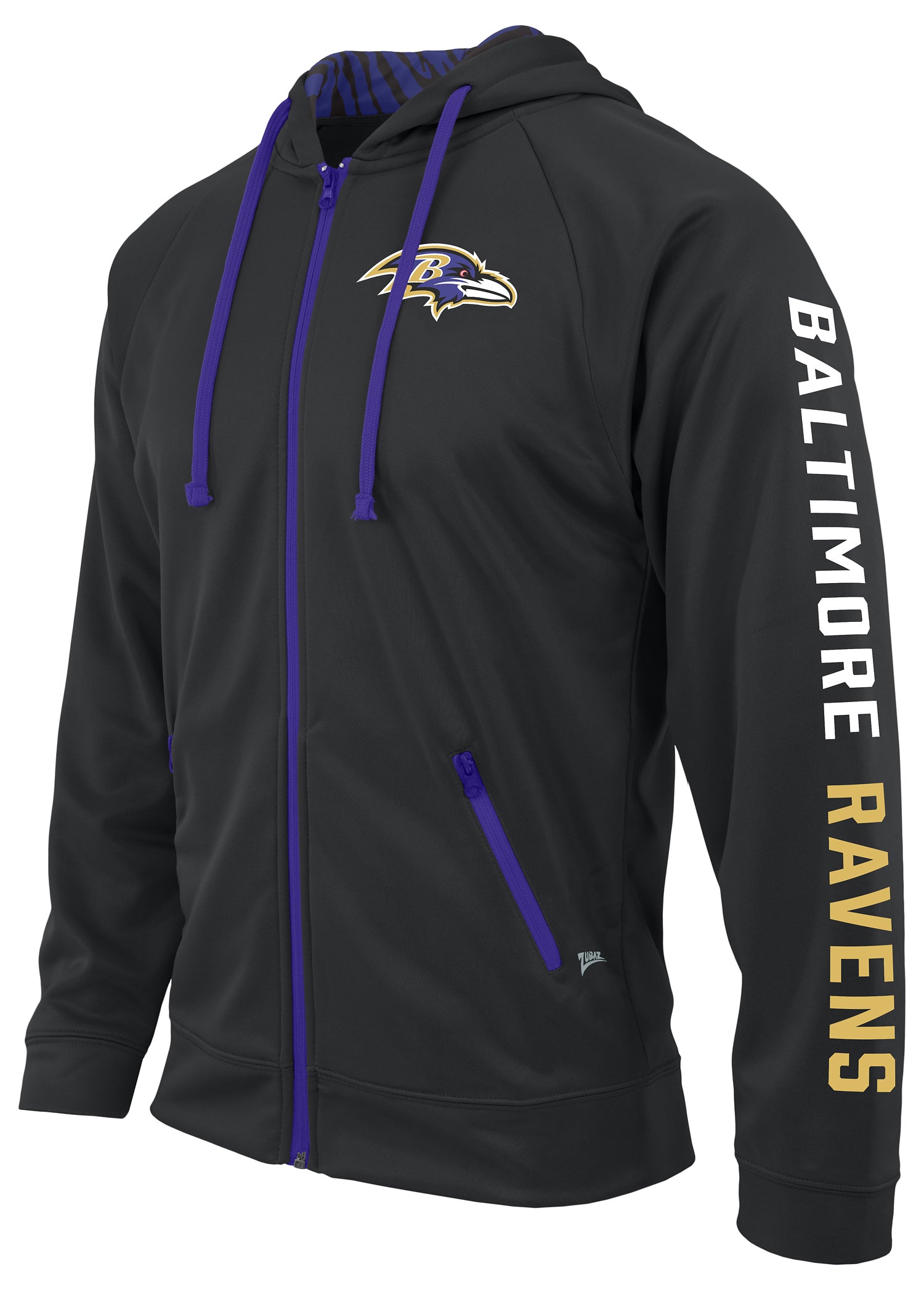 Zubaz NFL Men's Team Name and Logo Full Zip Hoodie Baltimore Ravens