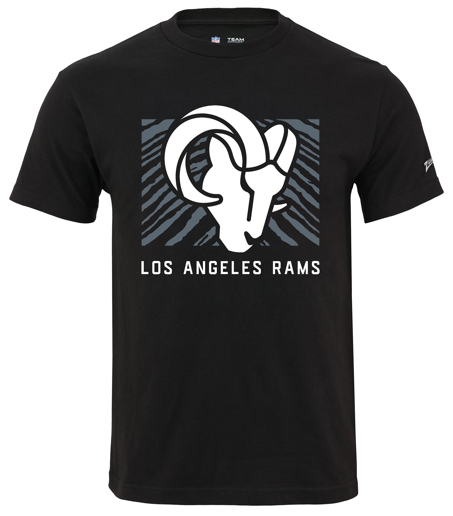 Zubaz NFL Unisex Cotton Heavyweight Short Sleeve T-shirt Black With Grey Tonal Tunnel Logo for Men and Women, Los Angeles Rams