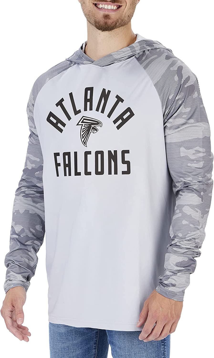 Zubaz Atlanta Falcons NFL Men's Grey Hoodie with Tonal Camo Sleeves