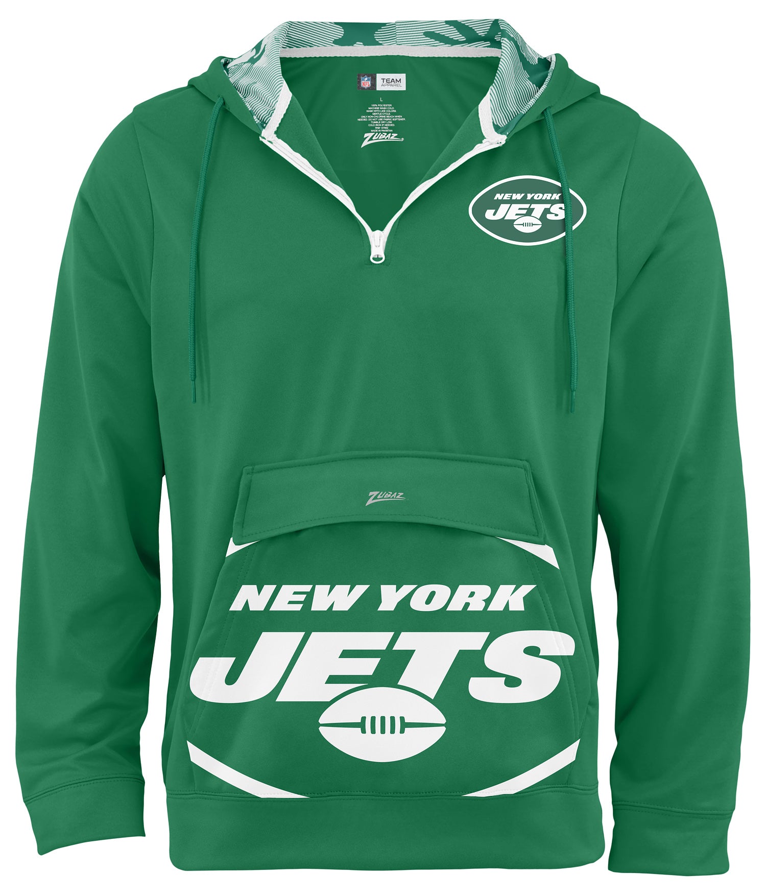 Zubaz NFL Men's 1/4 Zip Big Pocket Team Logo Hoodie New York Jets