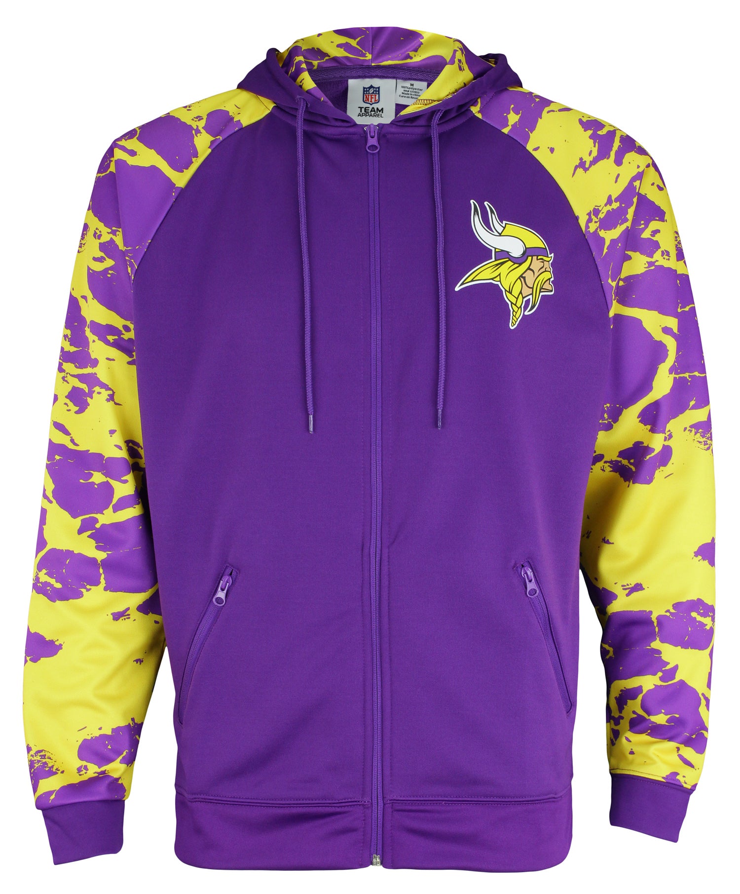 Zubaz NFL Men's Minnesota Vikings Performance Full Zip Hoodie with Lava Sleeves