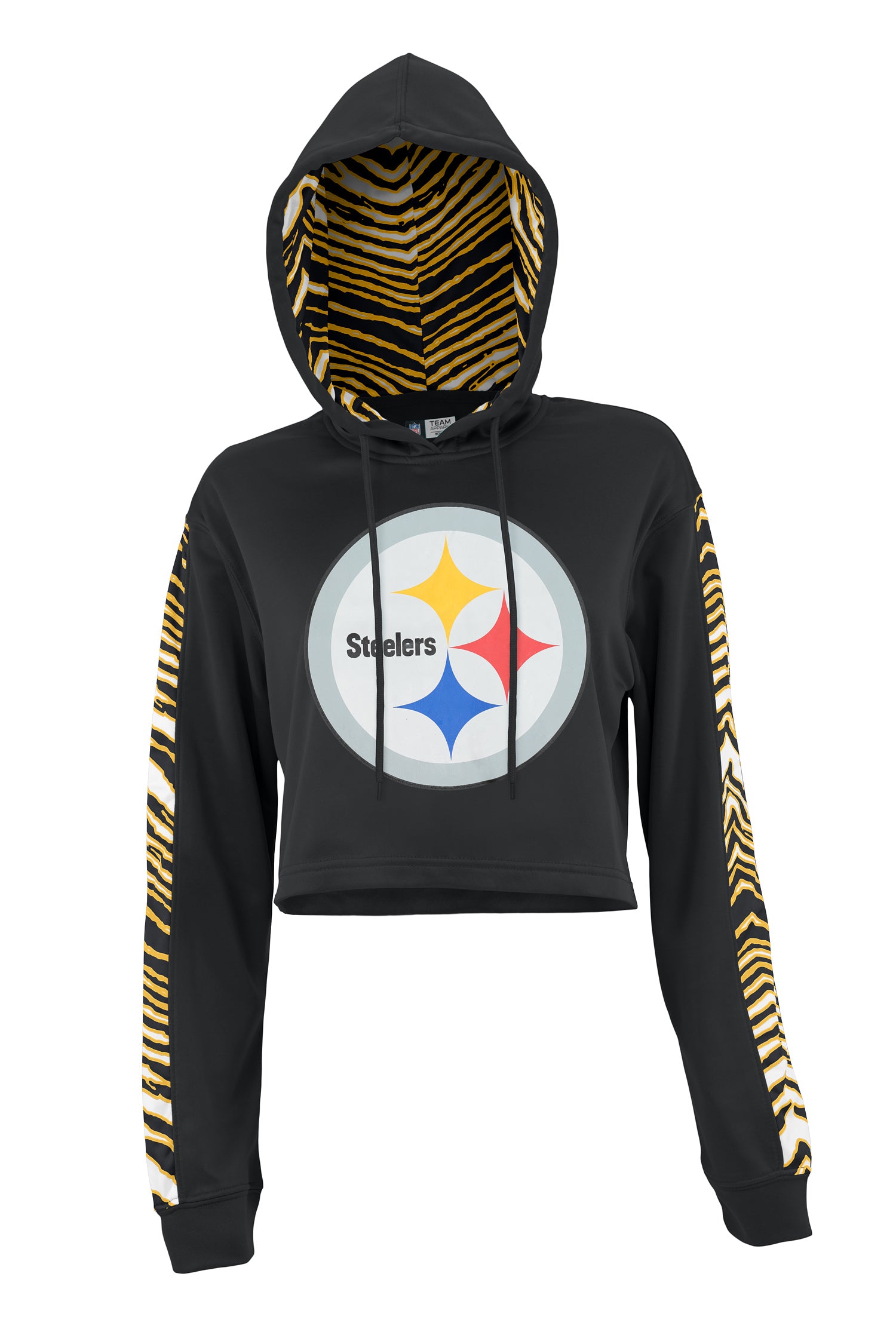 Zubaz NFL Women's Pittsburgh Steelers Zebra Team Logo Crop Top Hoodie