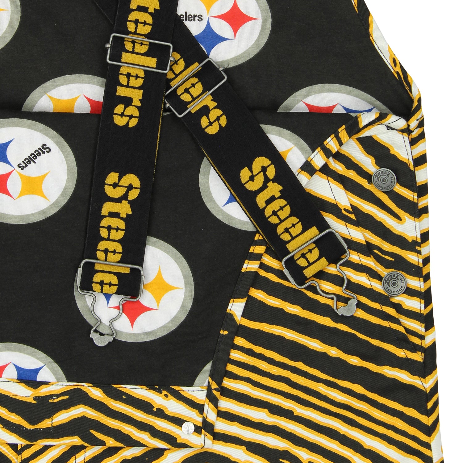 Zubaz NFL Unisex Zebra Lined Bib Overalls for Adult Men and Women, Pittsburgh Steelers