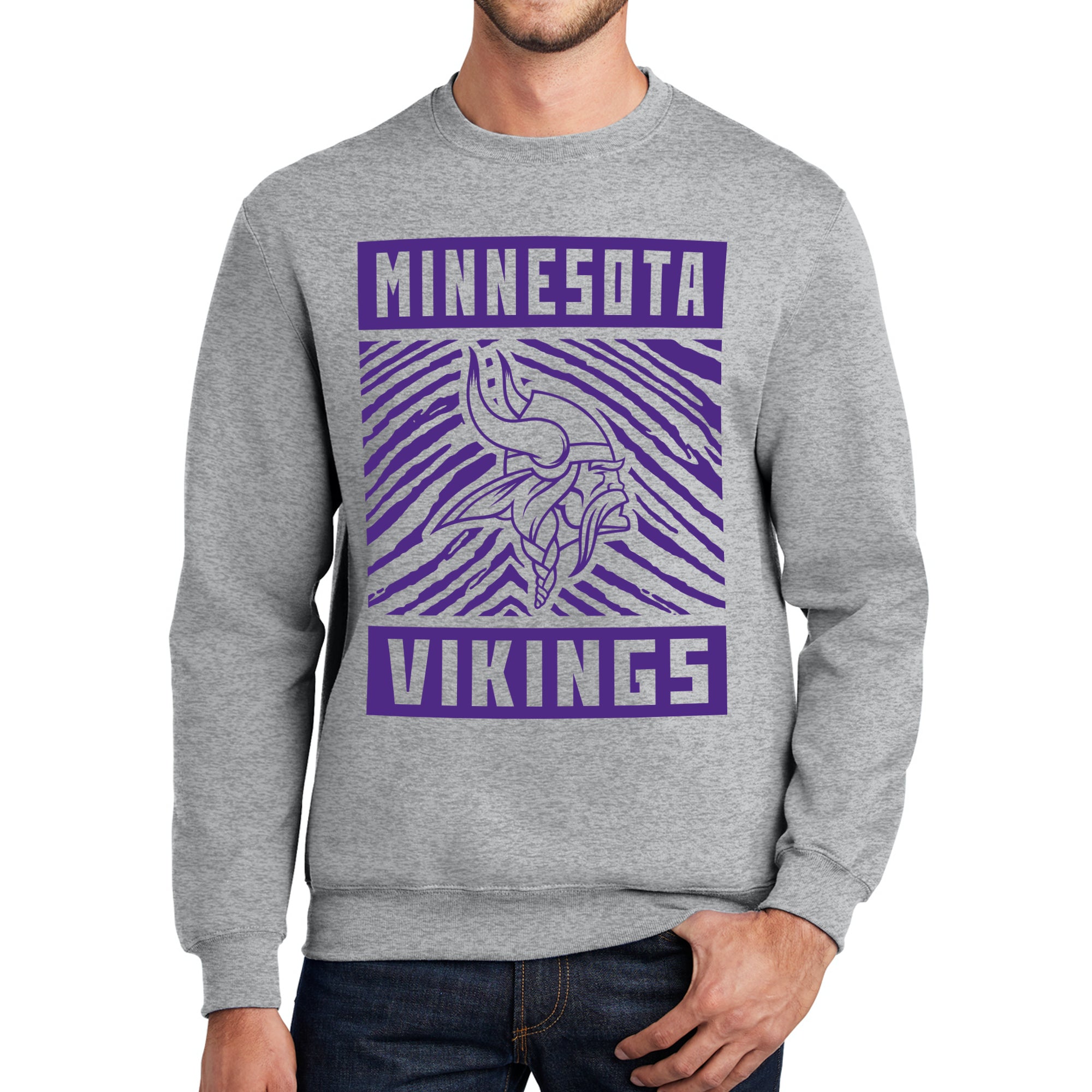 Zubaz NFL Men's Crewneck Sweatshirt With Zebra Graphic, Minnesota Vikings