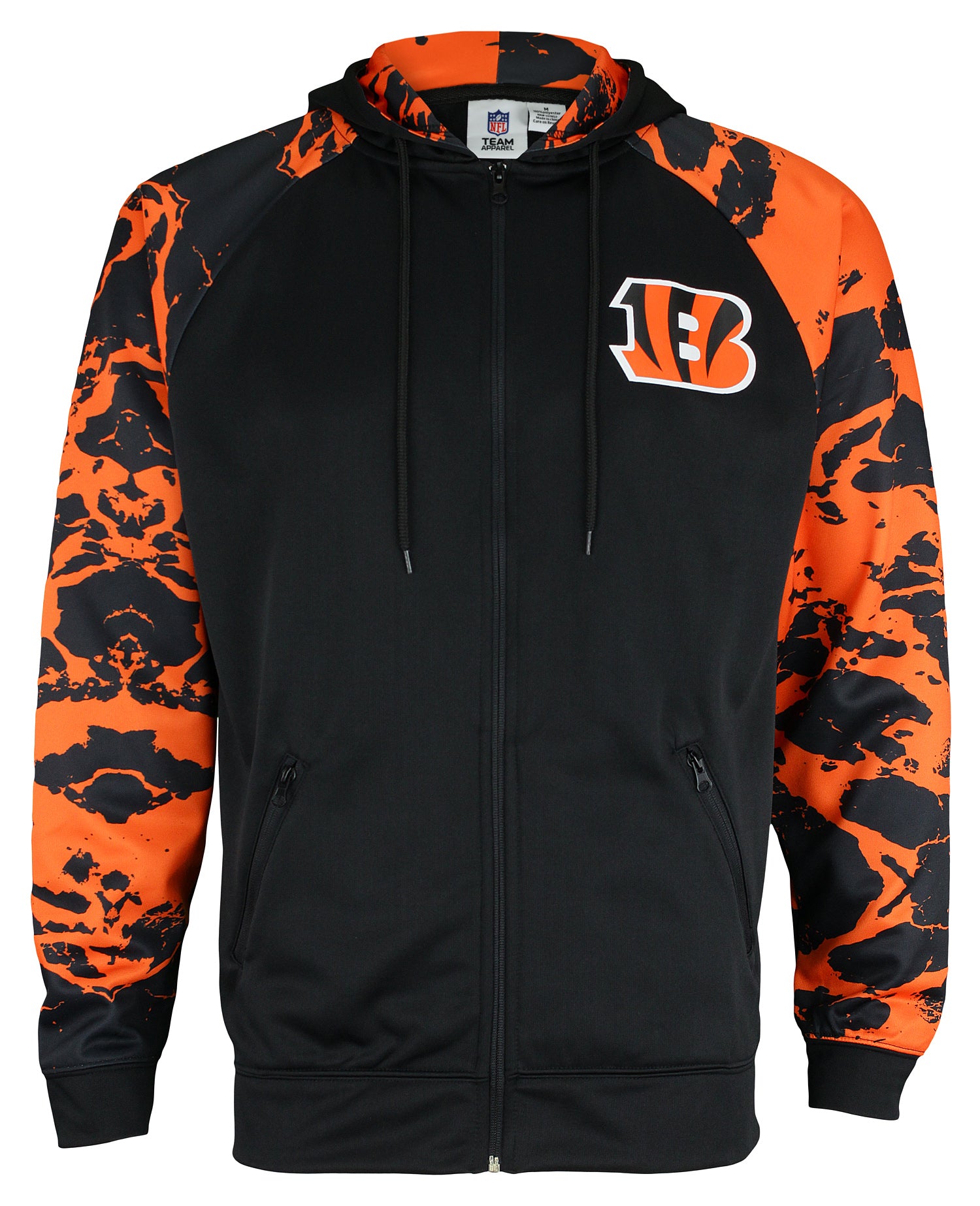 Zubaz NFL Men's Cincinnati Bengals Performance Full Zip Hoodie with Lava Sleeves