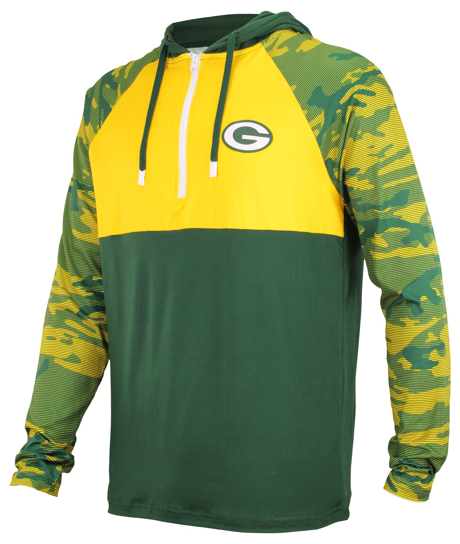 Zubaz NFL Men's Green Bay Packers Team Color Block 1/4 Zip Hoodie W/ Camo Lines